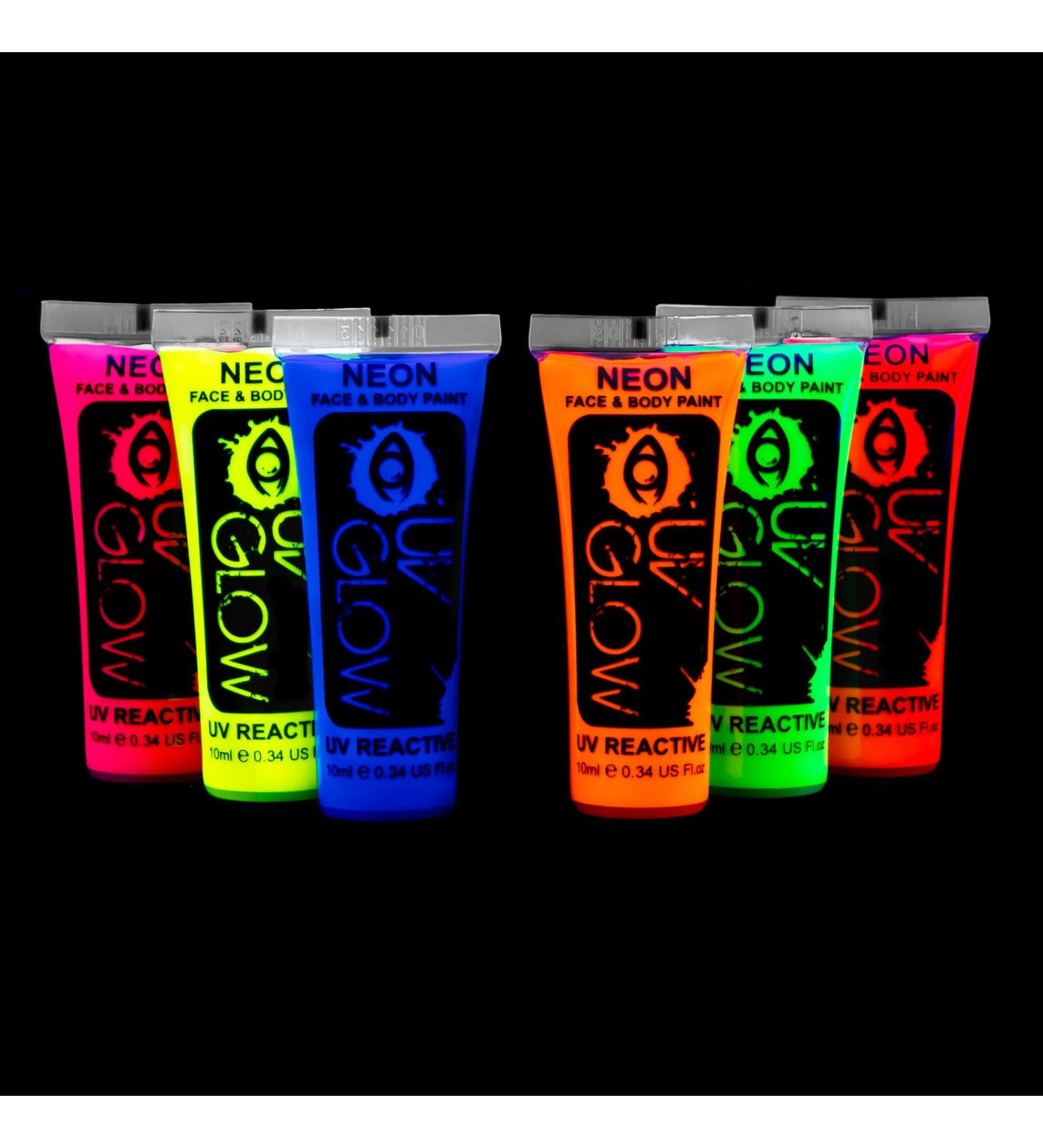 UV Glow Blacklight Face and Body Paint Set - 6 Tubes of Neon Fluorescent Paint 0.34oz - Buy Online on GoSupps.com