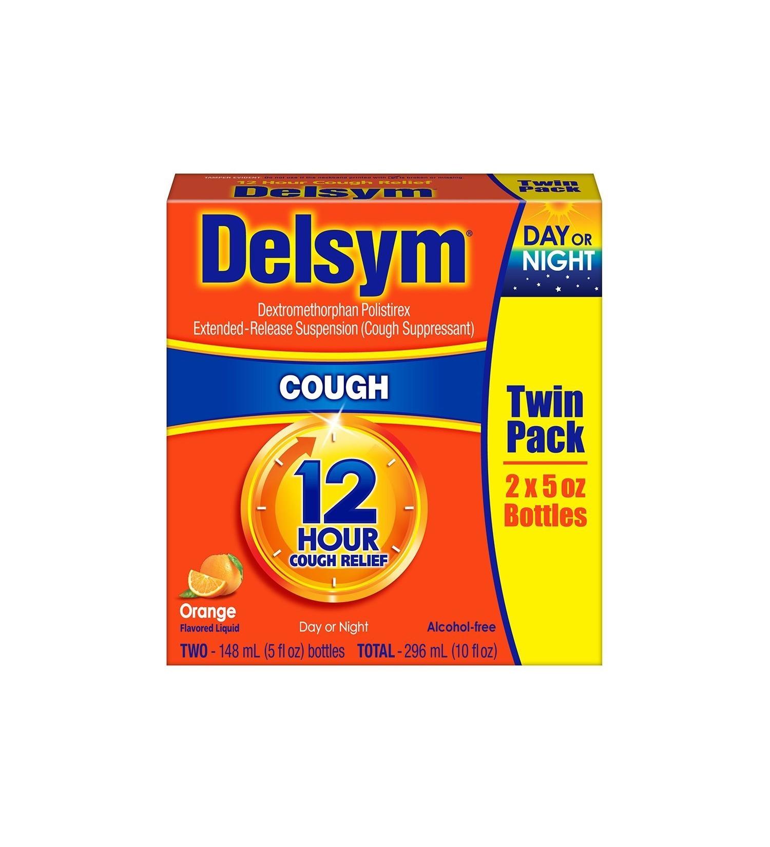 Delsym Cough Suppressant Alcohol Free Orange Flavored Liquid- 2 Pack, 5 ounces Bottle