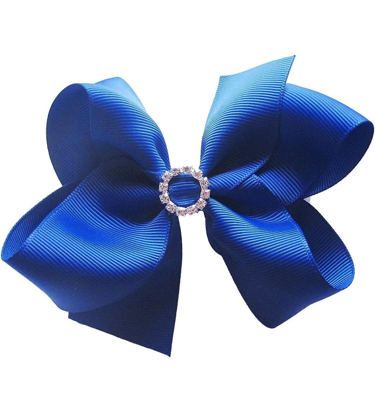 1Pc Royal Blue 5 Inches Girls Large Rhinestone Grosgrain Hair Bow Alligator Clip Clips and Barrettes - Buy Online on GoSupps.com