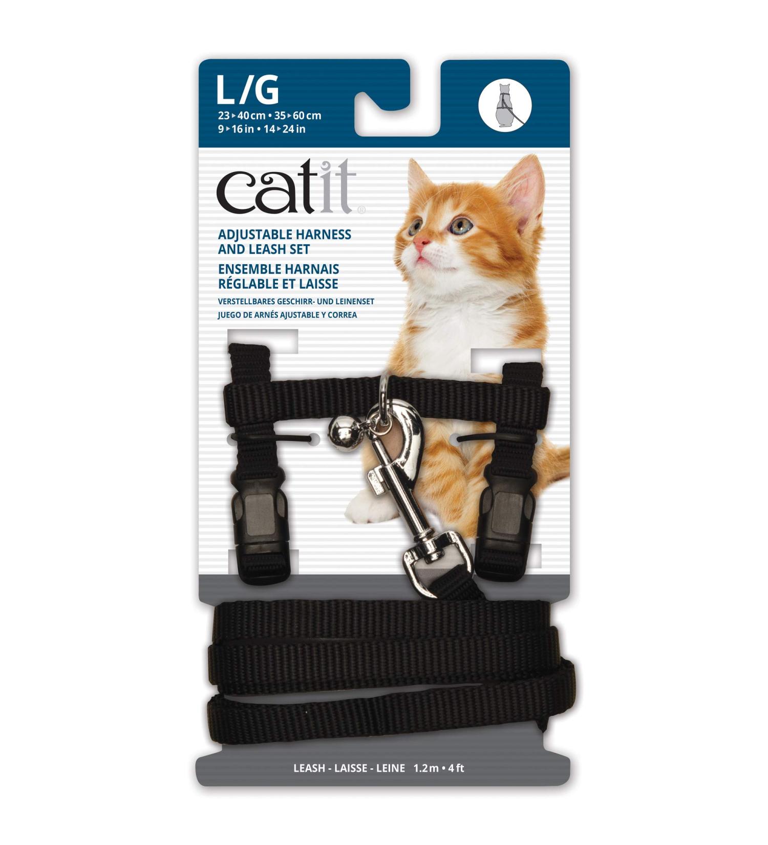 Catit Nylon Adjustable Cat Harness and Leash Set - Large, Black - Buy Online on GoSupps.com