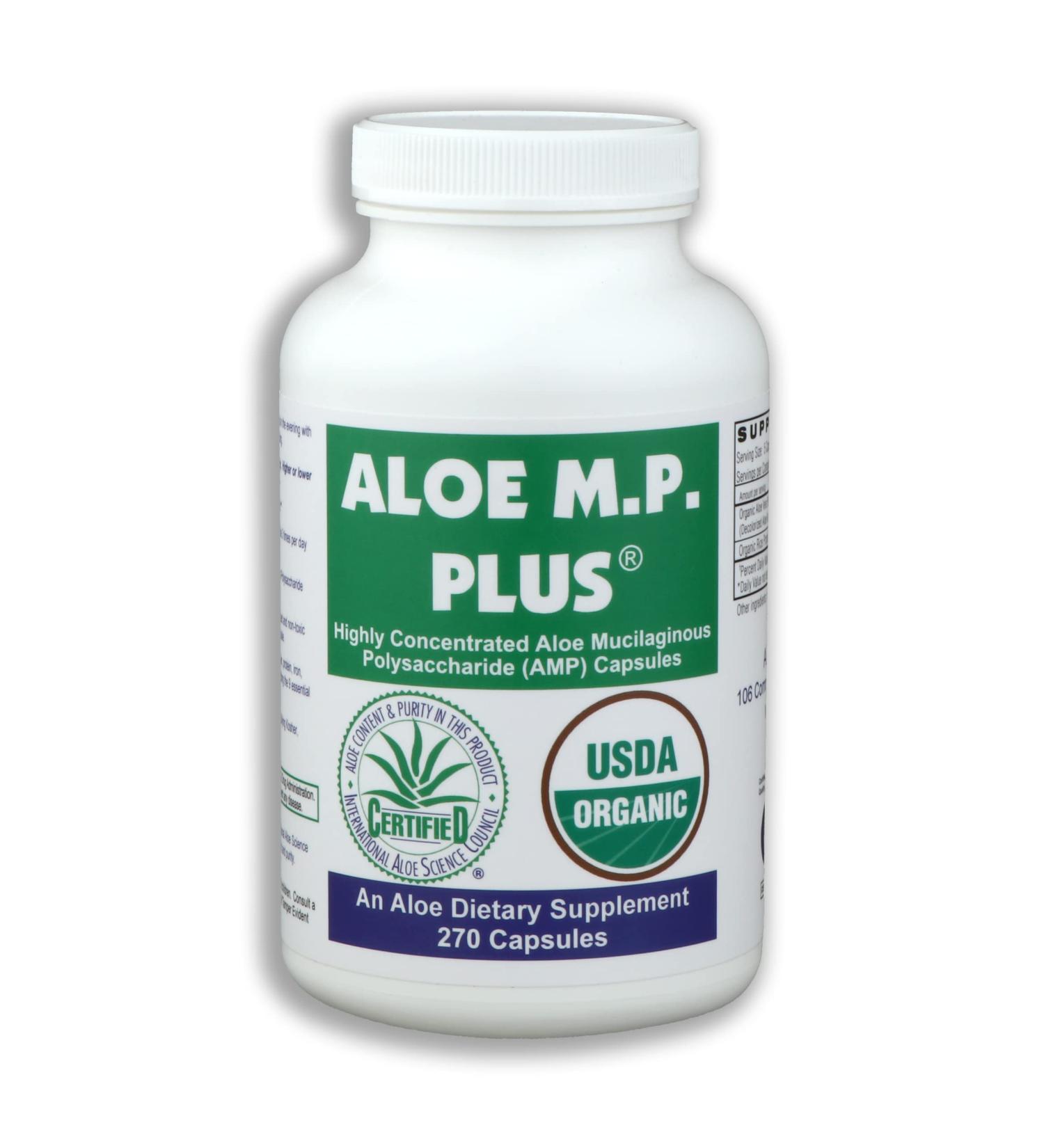 ALOE M.P. PLUS Capsules USDA Organic Aloe Vera Polysaccharides AMP Supplement for Digestive and Immune Health