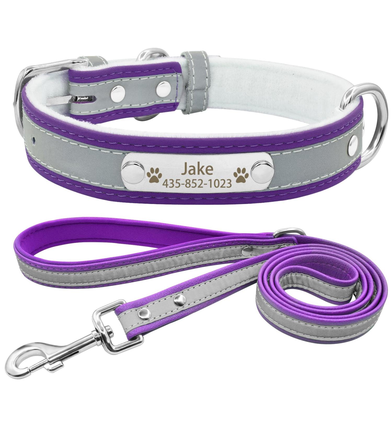 Senristar Personalized Reflective Dog Collar & Leash Set - Custom Engraved Name Tag for Small Medium Large Dogs & Cats - Violet XS (1.5 cm width 19-25 cm neck) - Buy Online on GoSupps.com