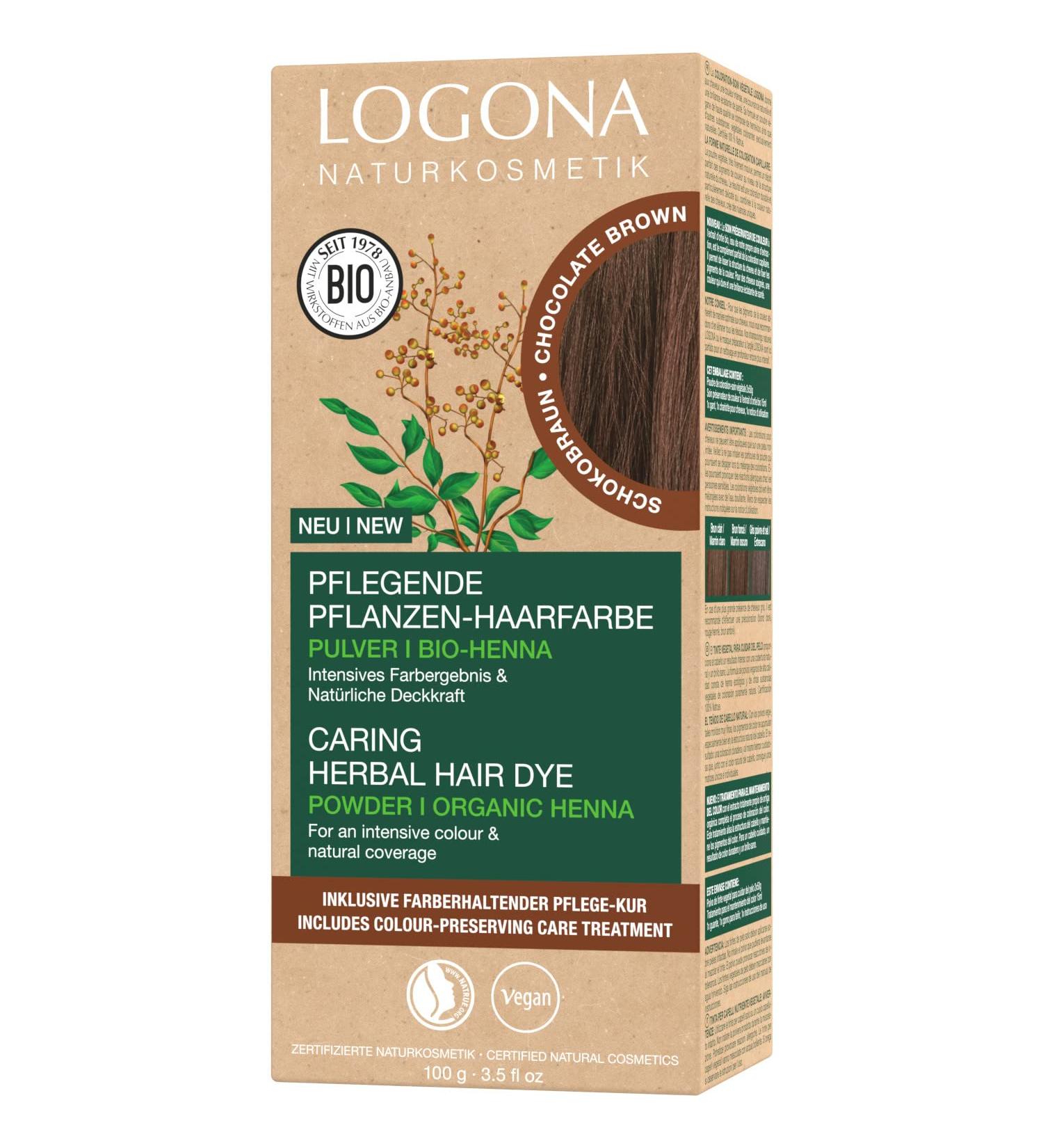 Logona Vegan Herbal Hair Color Powder - Organic Henna for Intense Chocolate Brown Shine | 100g Natural Plant-Based Hair Dye - Buy Online on GoSupps.com