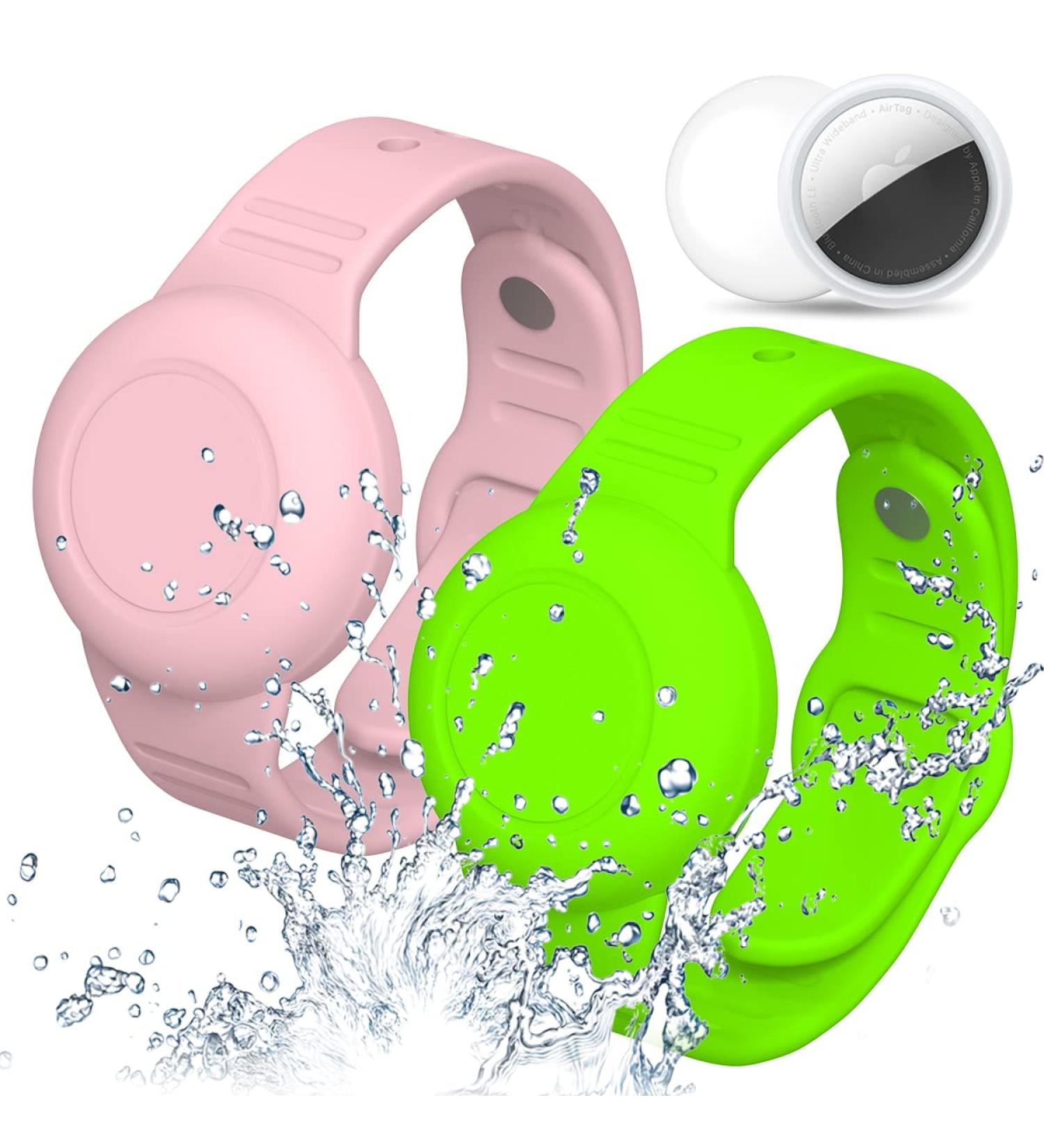 Waterproof AirTag Bracelet for Kids - Hidden Silicon Holder for Apple Air Tag - GPS Tracking Wristband for Toddler/Child/Elder - Pink/Green - Buy Online on GoSupps.com