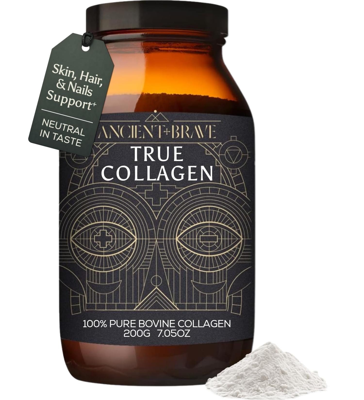 Ancient + Brave True Collagen Powder 7.05oz (Ap 33 Servings) EU Grass Fed Collagen Peptides Highly Absorbable Protein Powder Supplements for Women Supplement for Hair Skin and Nails Collagen Jar (7.05oz) - Buy Online on GoSupps.com