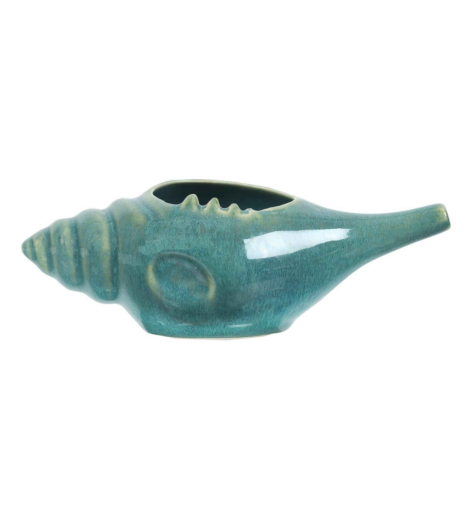 Qimacplus Leak Proof Durable Ceramic Neti Pot Non-Metallic and Comfortable Grip | Microwave and Dishwasher Friendly Natural Treatment for Sinus and Congestion Attractive Designed (Light Blue) - Buy Online on GoSupps.com