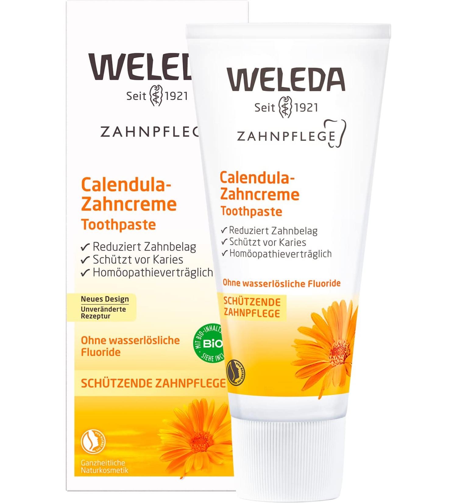 Weleda Bio Calendula Toothpaste - Fluoride-Free Natural Dental Care Vegan 75ml - Gentle Cleaning & Gum Strengthening - Buy Online on GoSupps.com