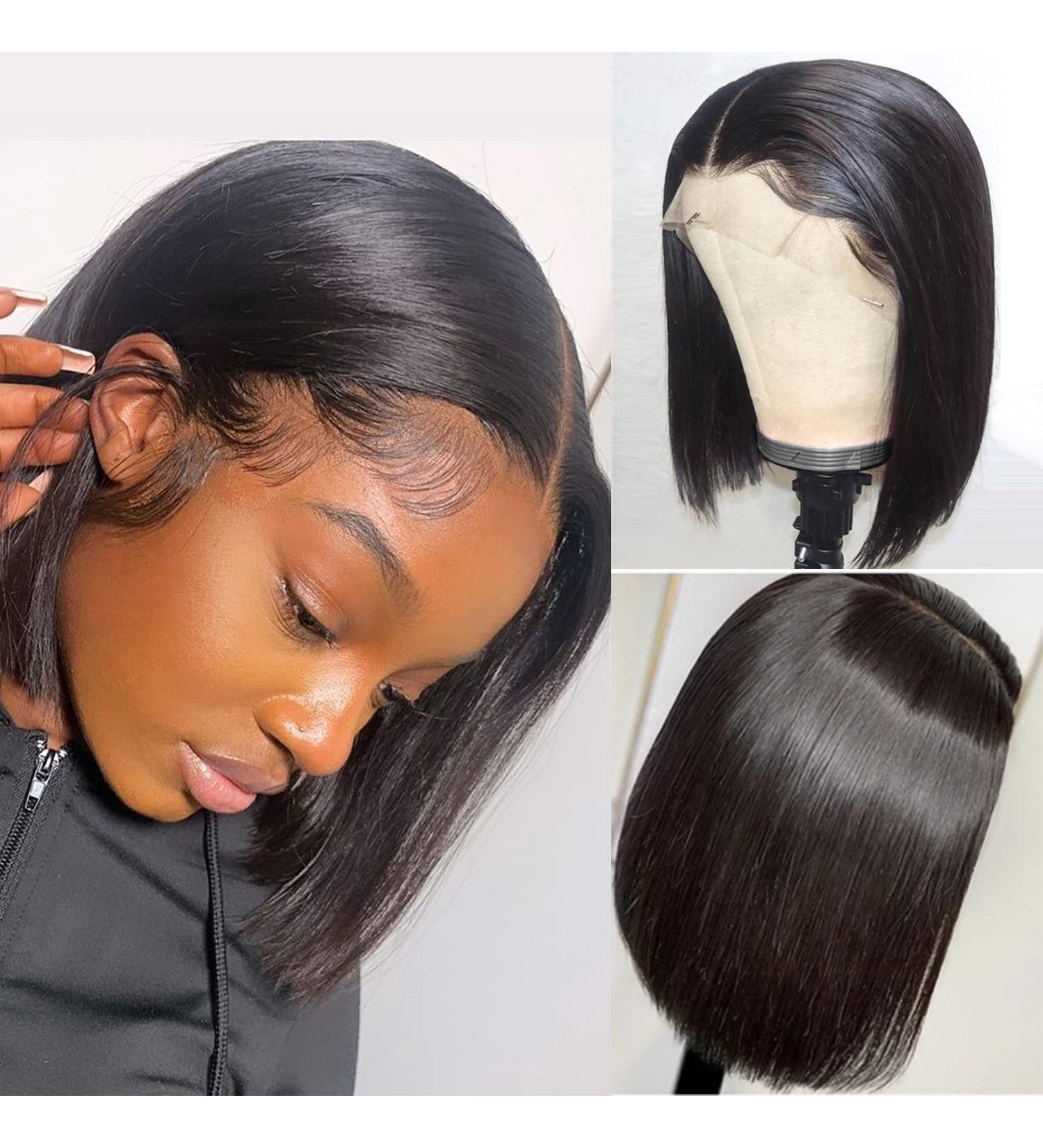 Alipeacock 10 Short Bob Human Hair Lace Front Wig - 150% Density Brazilian Virgin Straight Bob - Pre Plucked with Baby Hair for Black Women - Buy Online on GoSupps.com