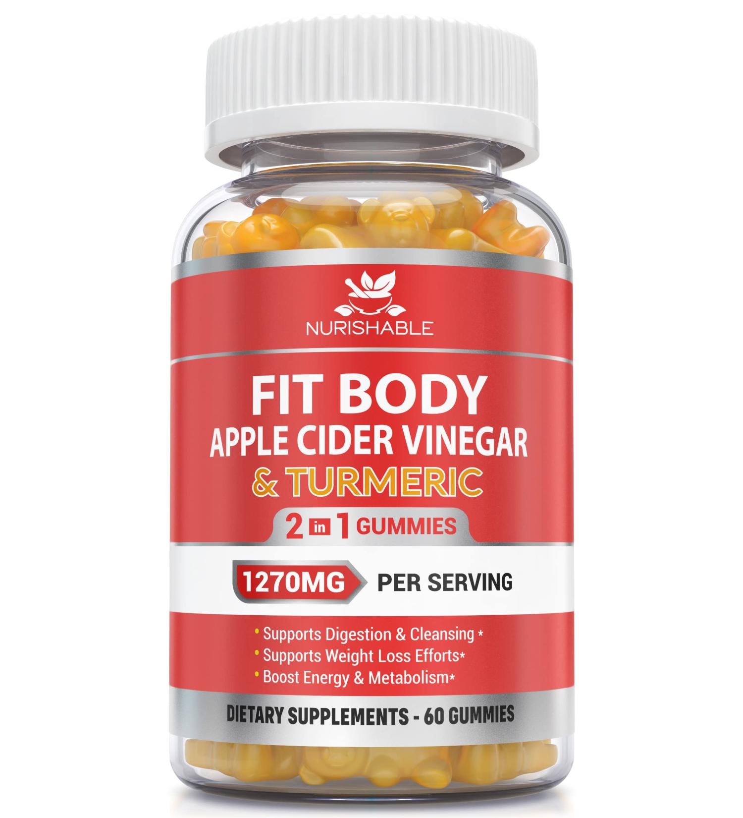 Apple Cider Vinegar Gummies with Turmeric - 1250mg for Healthy Weight, Energy, Gut & Digestion - Ginger, B12, Black Pepper & Pomegranate - Detox & Cleansing Support - Buy Online on GoSupps.com