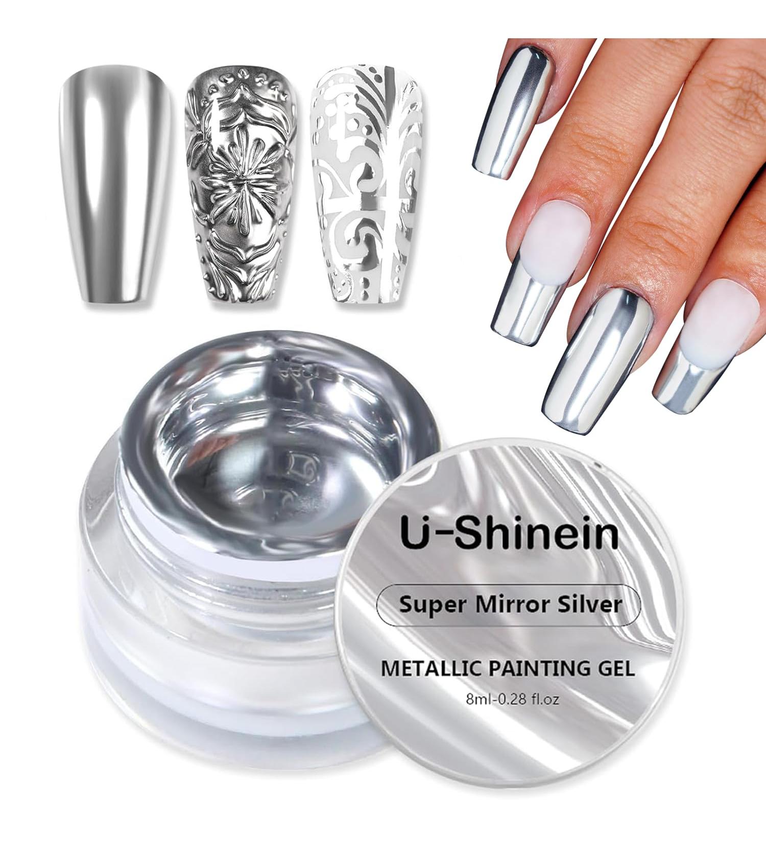 U-Shinein Sliver Painting Gel Update Painting Gel Strong Reflection Nail Gel Nail Art Paint Metallic Painting Nail Gel Mirror Effect Premium Salon Nail 8ml - Buy Online on GoSupps.com