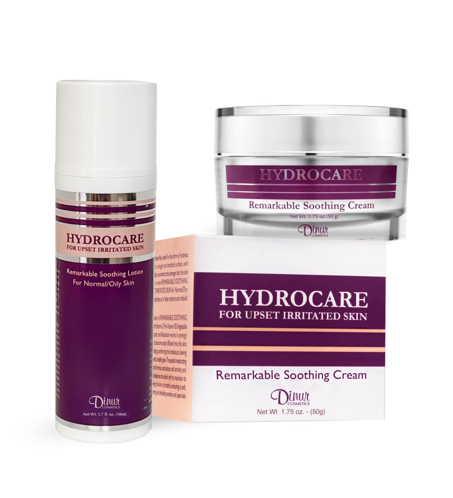 Dinur Cosmetics HYDROCARE collection bundle duo consisting of Remarkable Soothing Cream for Normal to Dry Skin and Remarkable Soothing Lotion for Normal to Oily Skin - Buy Online on GoSupps.com