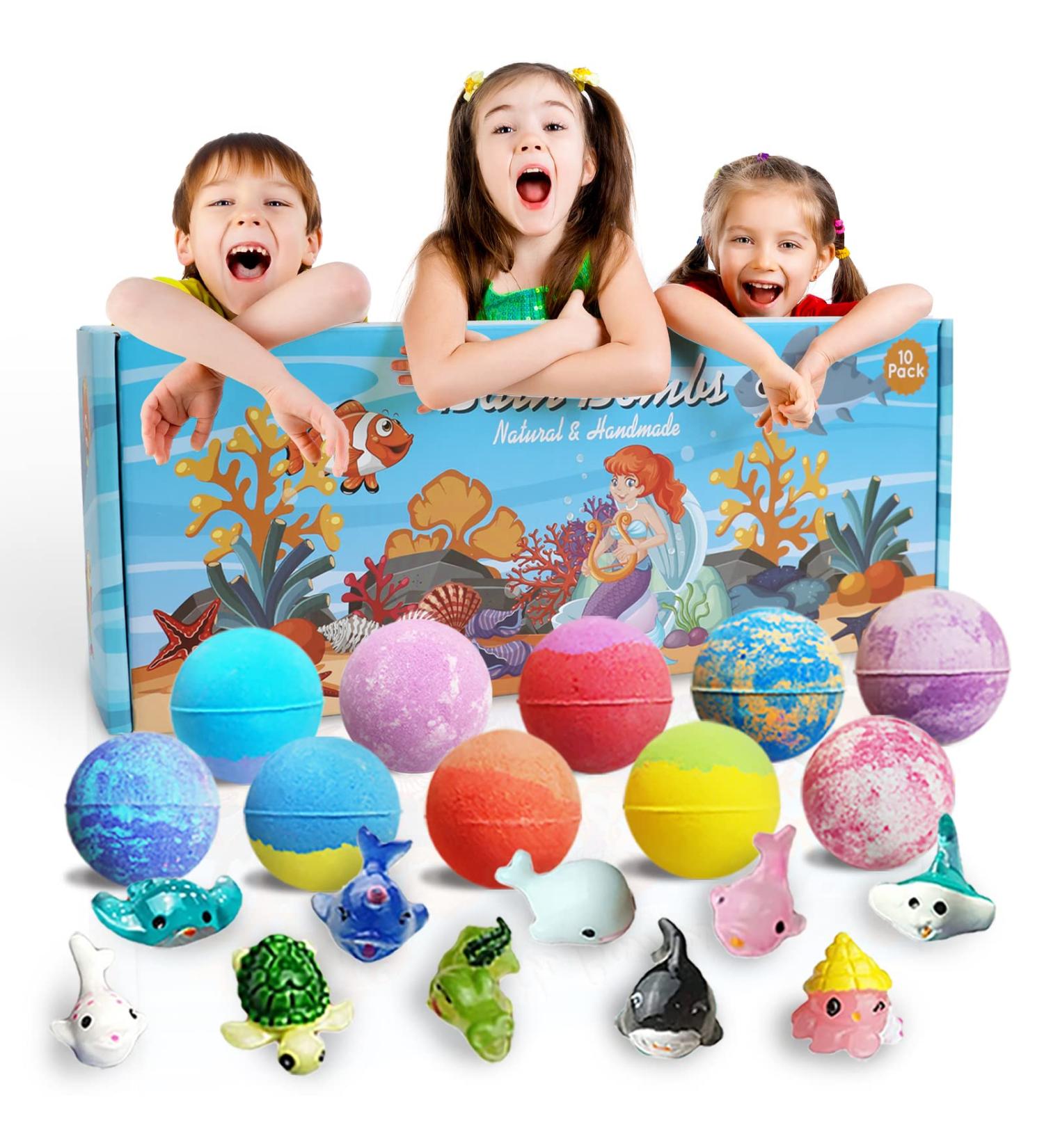 Bath Bombs for Kids - 10 Pack Bubble Bath Bombs Gift Set with Marine Toys Inside. Ideal Holiday Gift for Women, Girls, and Kids - Buy Online on GoSupps.com