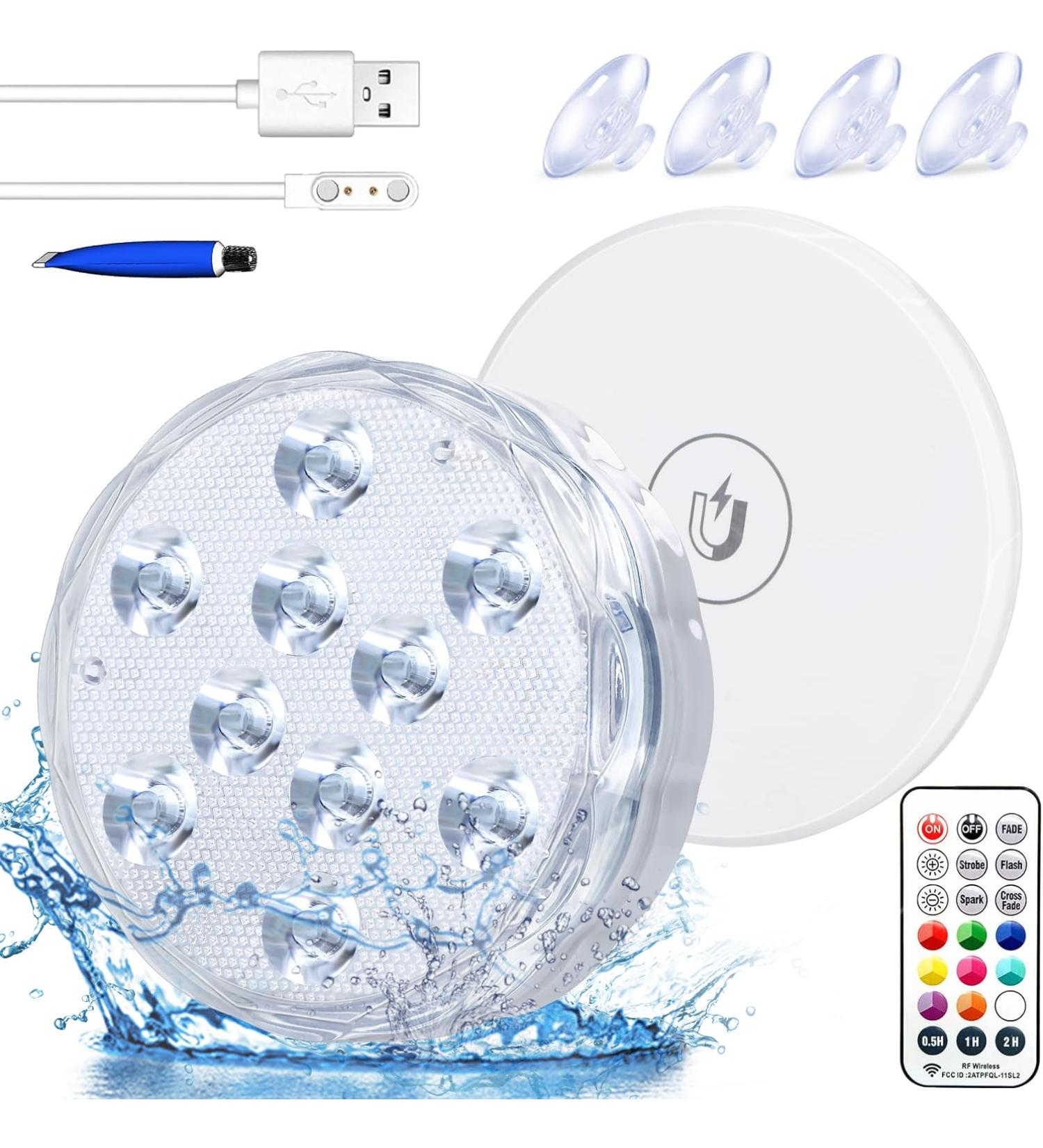 Pool Lights Shower Light Pond Lights Rechargeable Submersible LED Lights Spa Lights for Hot Tub LED Pool Light for Above Ground Pool Decorations Outdoor Waterproof 1 Pack 3.3'' - Buy Online on GoSupps.com