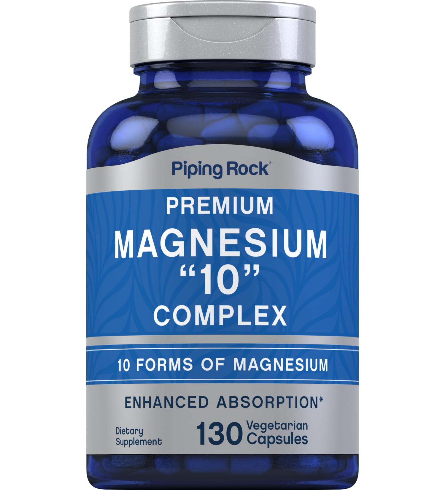 Piping Rock Magnesium 10 in One Complex | 130 Capsules | Supplement for Men and Women | Vegetarian Non-GMO Gluten Free - Buy Online on GoSupps.com