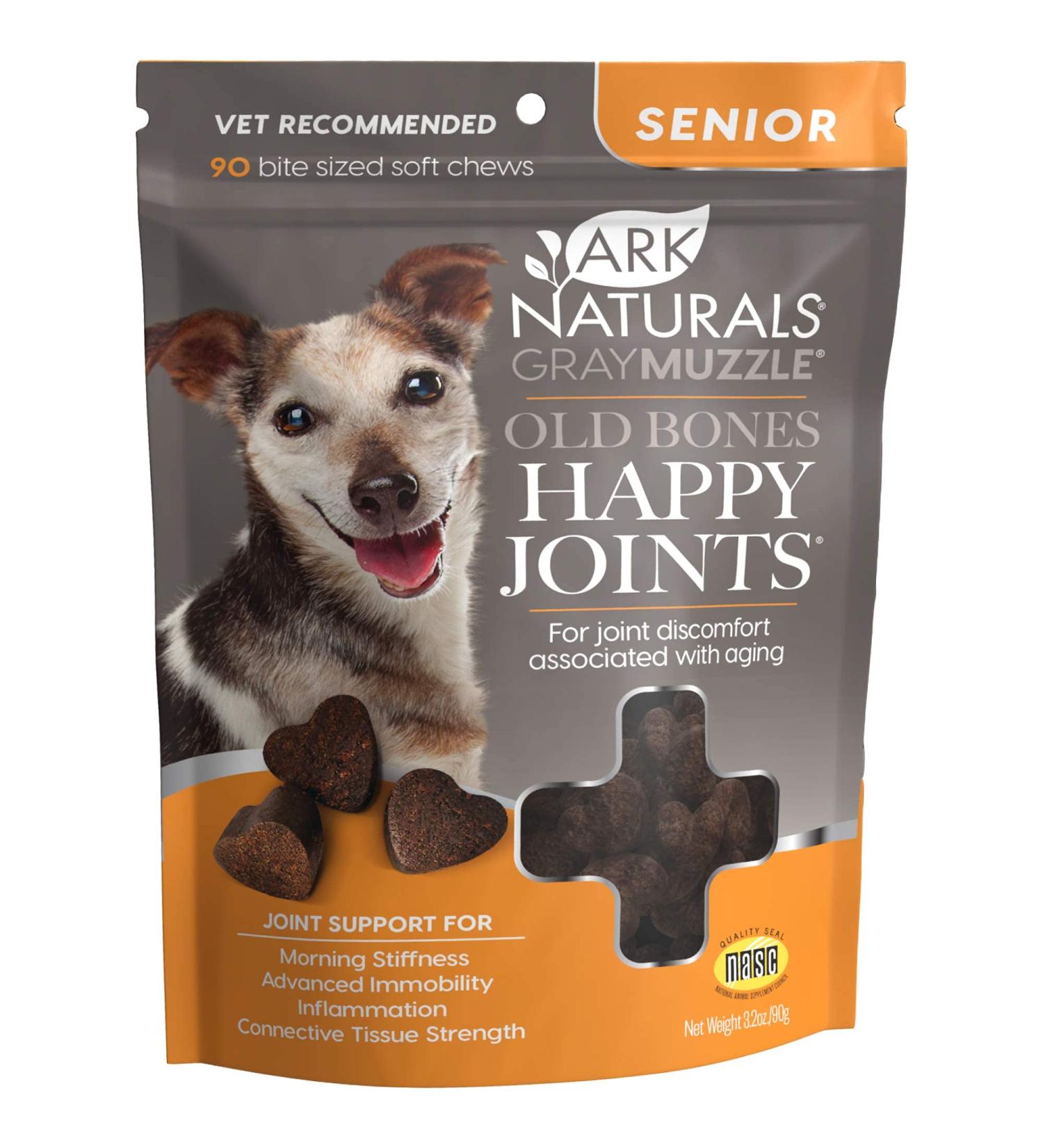 ARK NATURALS Gray Muzzle Old Dogs! Happy Joints! Vet Recommended to Support Cartilage and Joint Function, Glucosamine, 90 Soft Chews Original