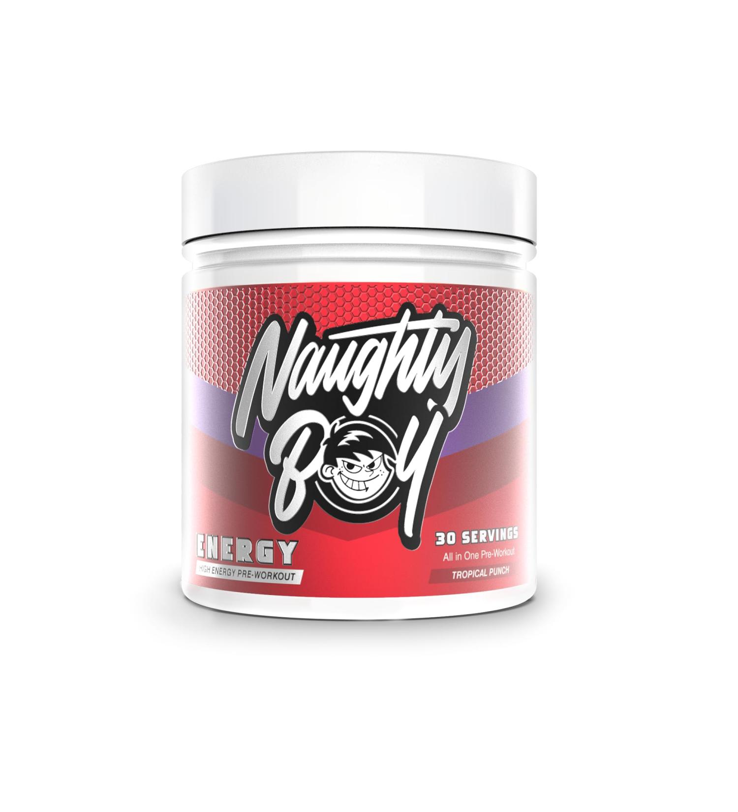 Naughty Boy High Energy Pre Workout Powder with Beta Alanine Citrulline & Caffeine Supplements for Men & Women Clinically Dosed Energy Drink- 390g/30 Servings (Tropical Punch) - Buy Online on GoSupps.com