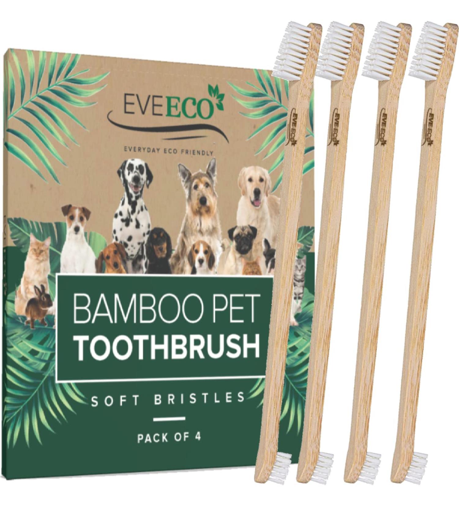 EveEco 4-Pack Bamboo Dog & Pet Toothbrushes- Large & Small Brush Heads - Eliminate Cavities & Bad Breath for Puppies, Cats, Kittens - Buy Online on GoSupps.com