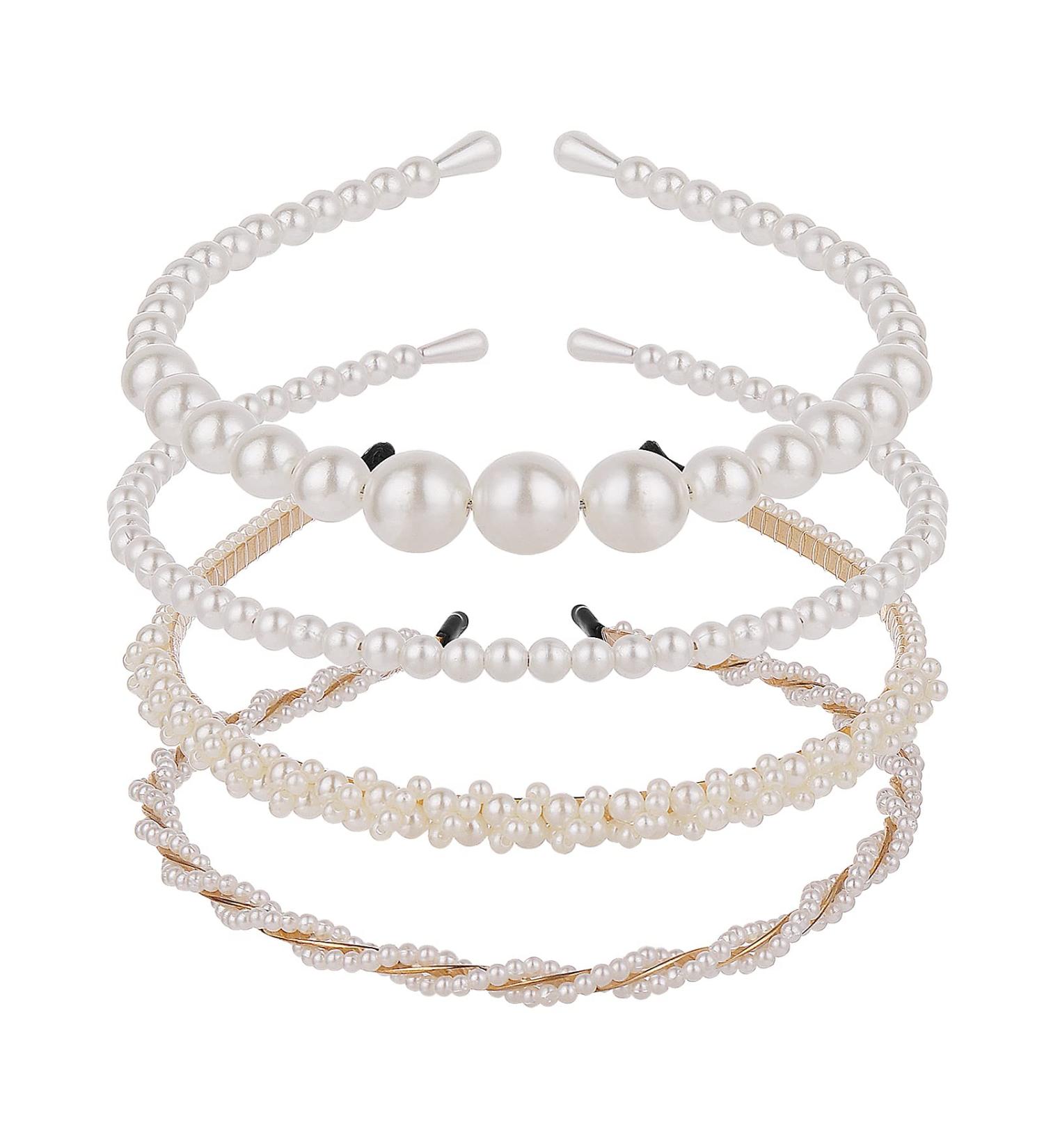 Yolev Faux Pearl Headband Set - 4 Piece Women's Hair Accessories for Weddings Birthdays & Valentine's Day - Buy Online on GoSupps.com