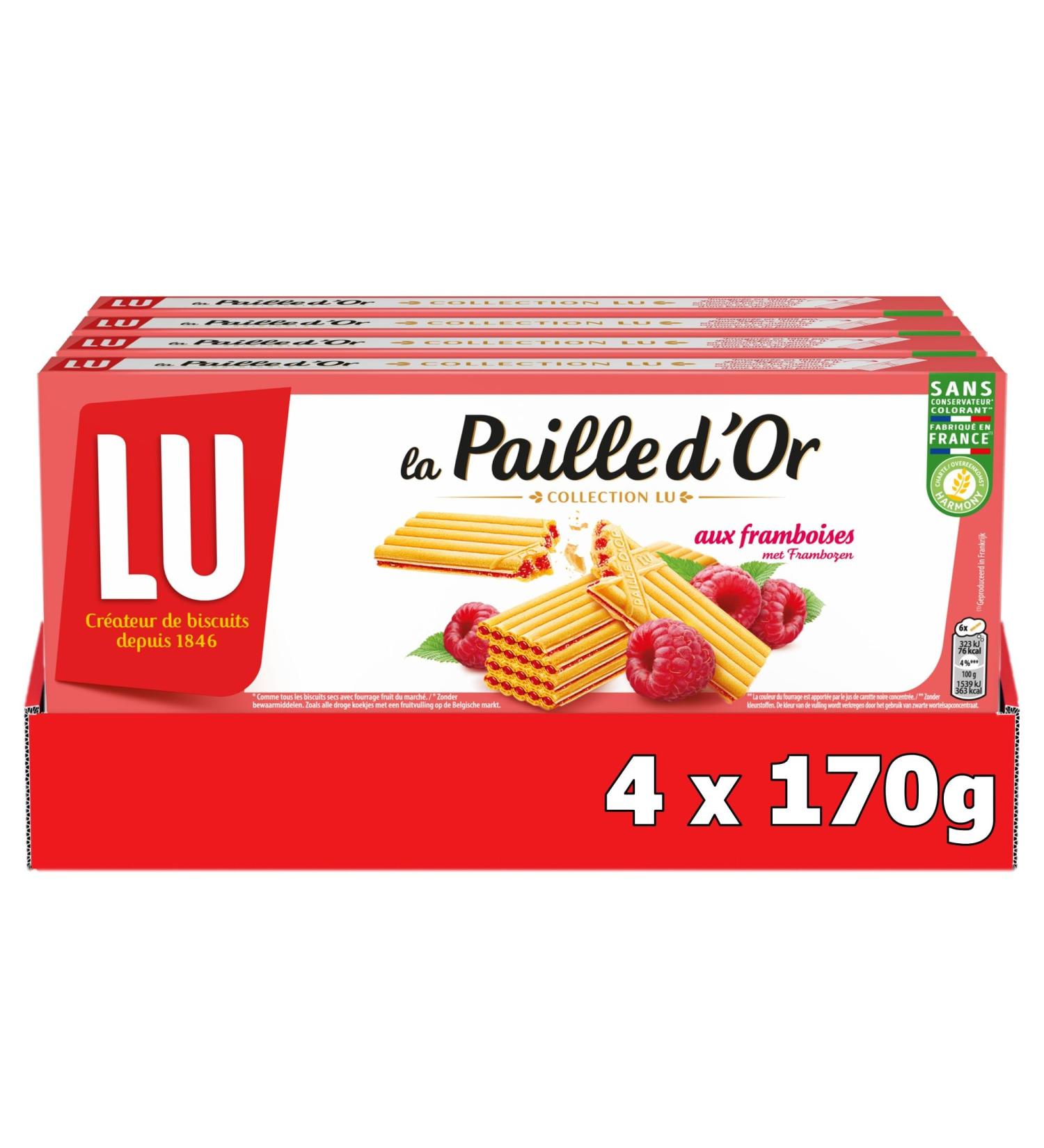 LU - Raspberry Gold Straw - 4 Boxes of Raspberry Gold Straw - Raspberry Filled Wafers - Fruit Cookies - Ideal for Children's Snacks - Set of 4x170g - Buy Online on GoSupps.com