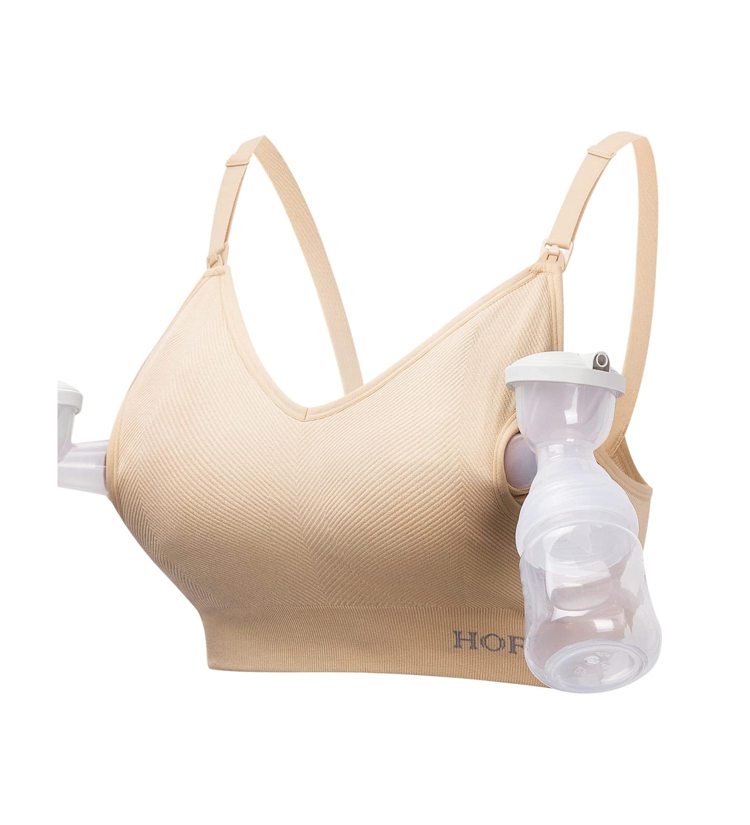 Hands-Free Pumping Bra for Pregnancy & Breastfeeding - HOFISH Seamless Padded Maternity Sport Bra S-2XL - Beige - Buy Online on GoSupps.com