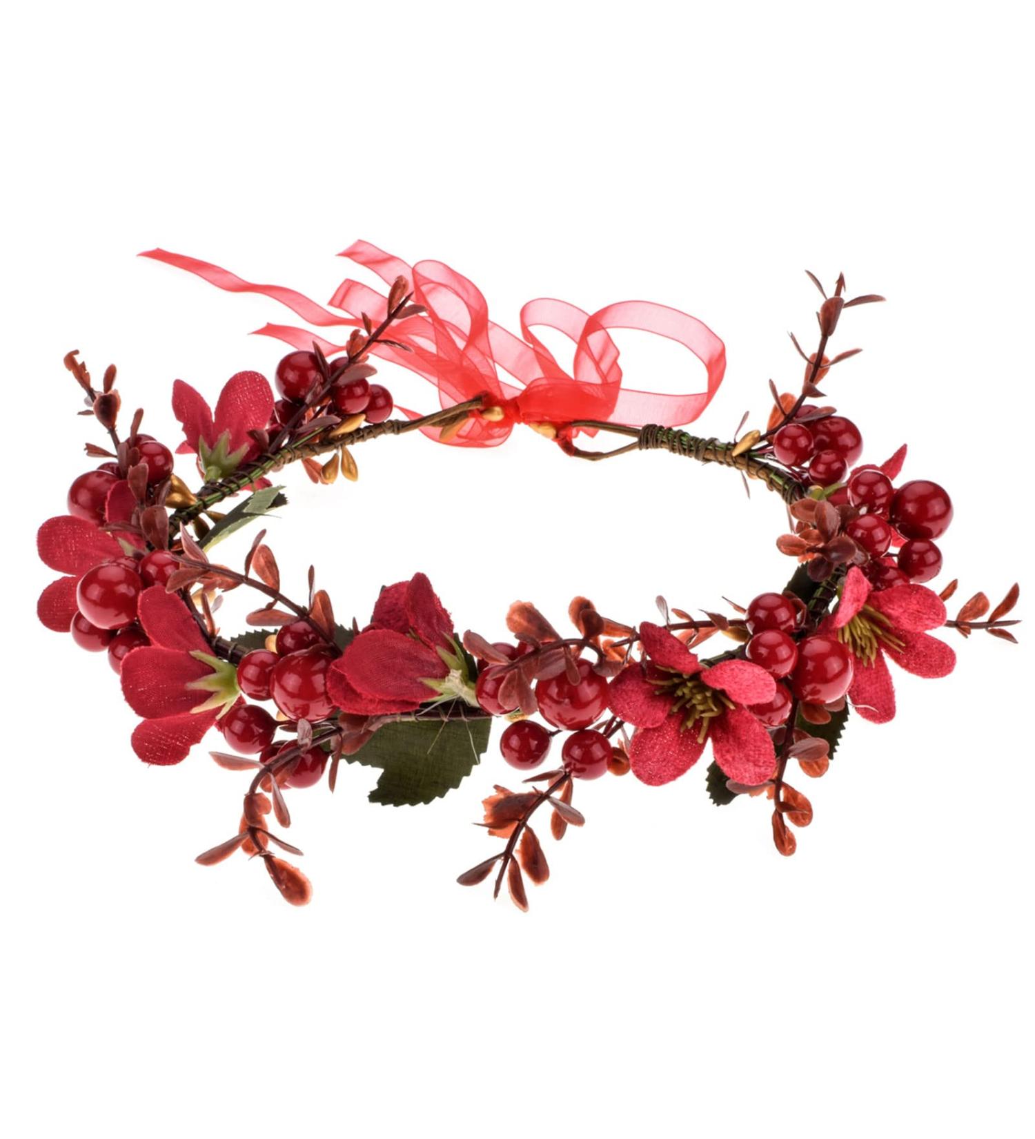Christmas Headband Flower Crown with Red Berry & Pine Cone - Woodland Wedding Halo - Buy Online on GoSupps.com