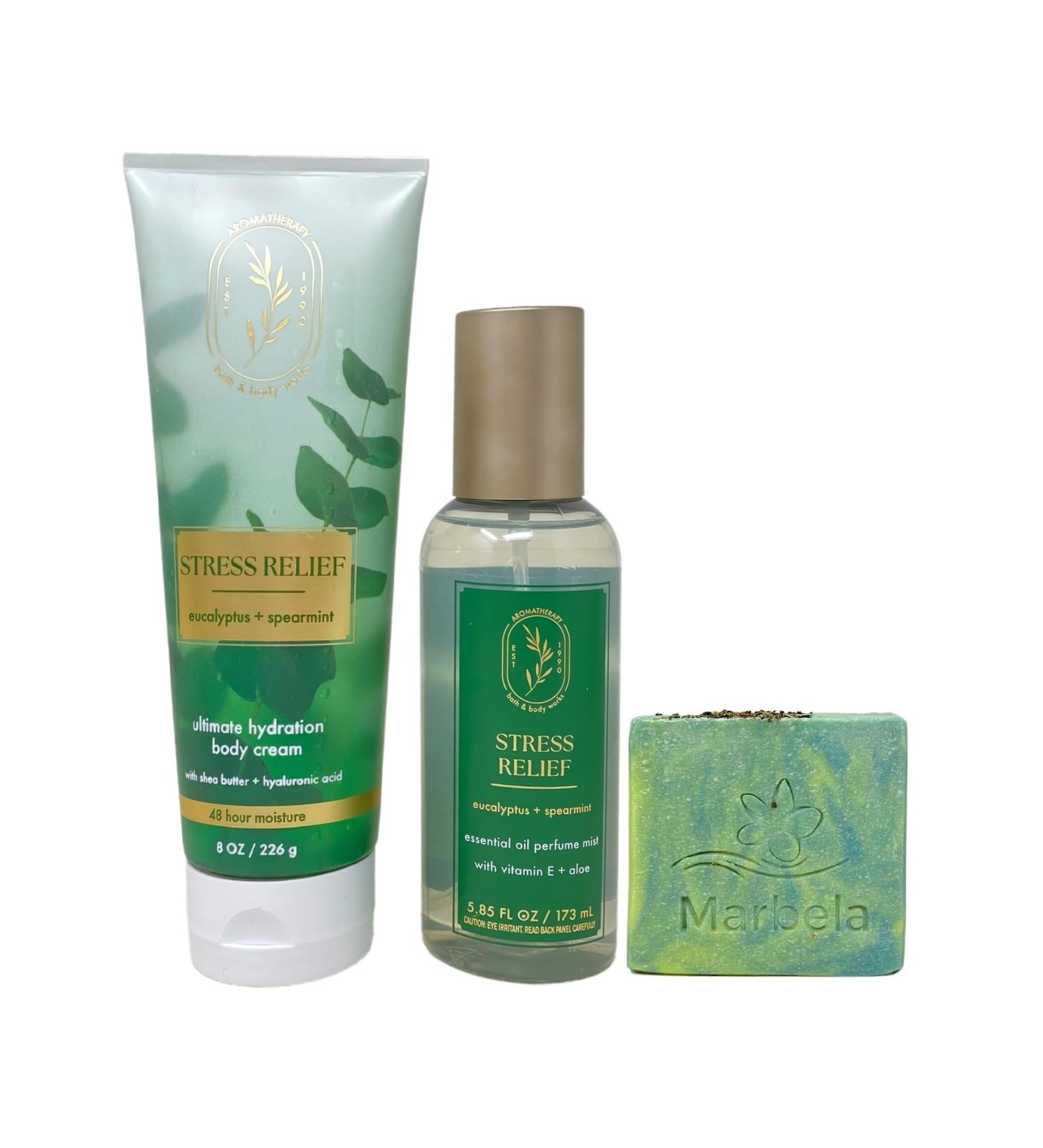 Bath & Body Works Aromatherapy Stress Relief Eucalyptus Spearmint - Ultimate Hydration Body Cream And Essential Oil Perfume Mist - with a Fresh Forest Bar Soap - Buy Online on GoSupps.com
