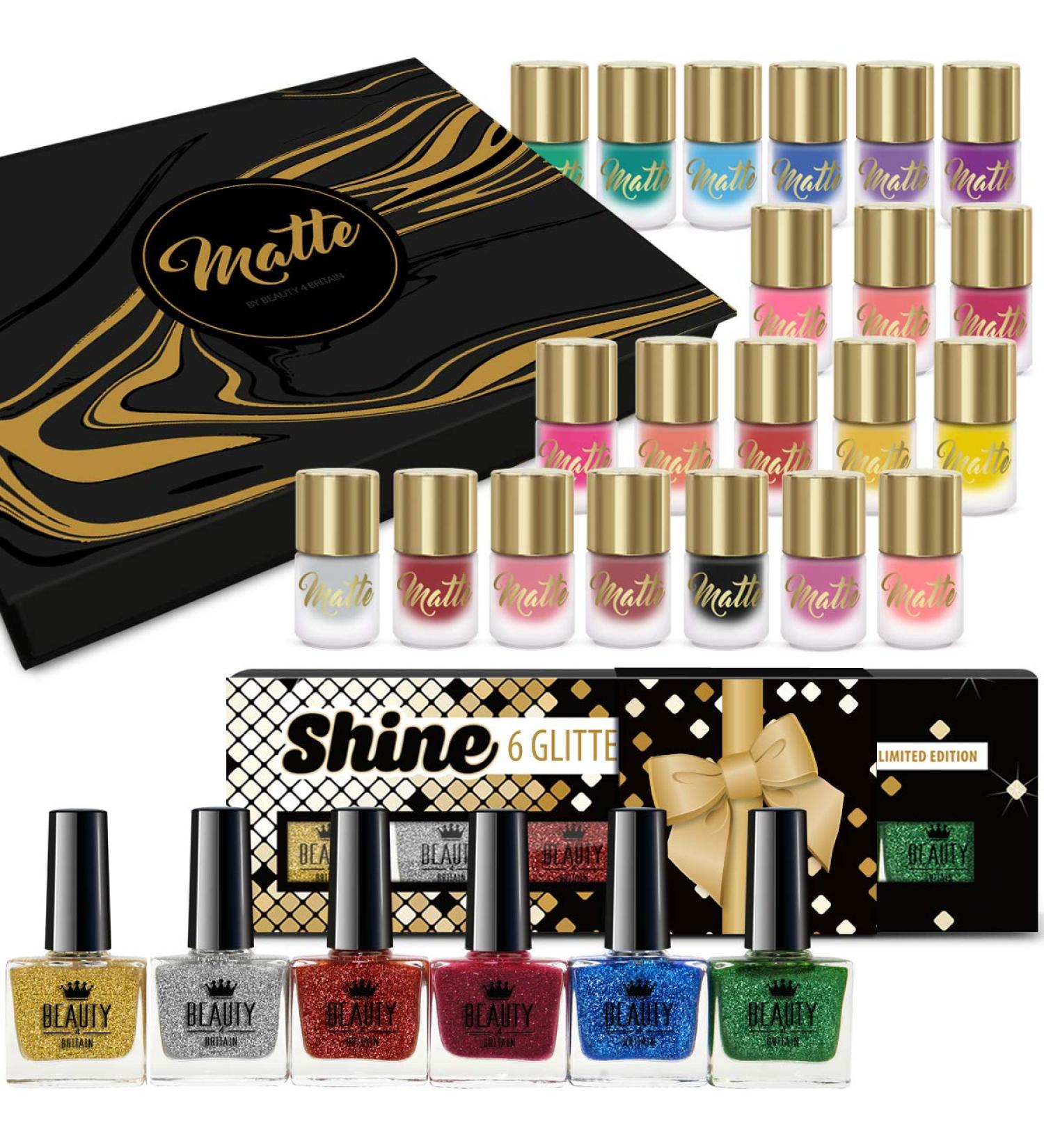 Set of 21 Matte Nail Polishes & 6 Glitter Shine Colours Display Box New - Buy Online on GoSupps.com