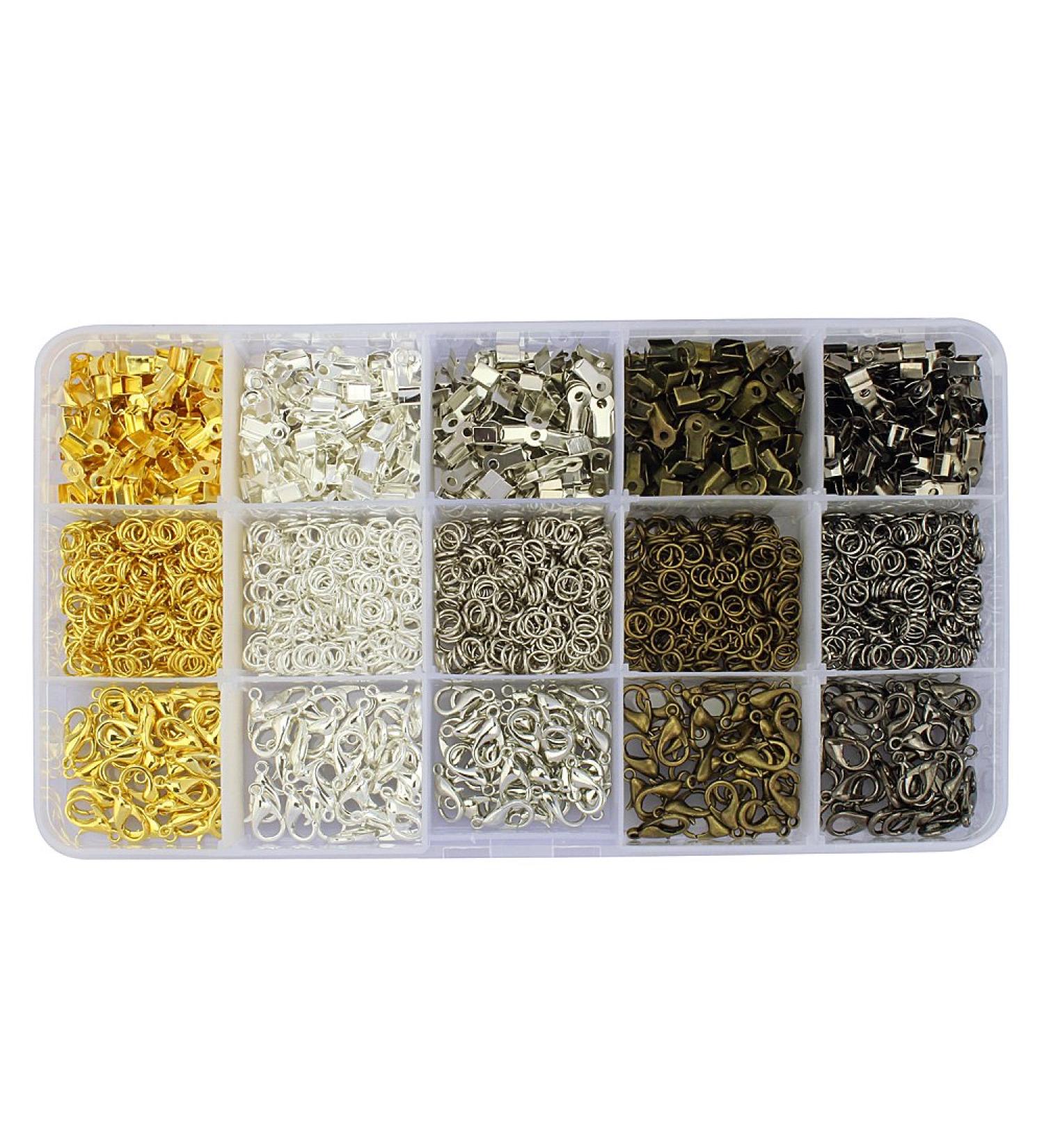 LolliBeads 1900Pcs Jewelry Making Kit: 5 Colors, 150 Lobster Claw Clasps, 1250 Jump Rings, 500 Fold Over Cord Ends - MixColor Findings- JumboKits - Buy Online on GoSupps.com