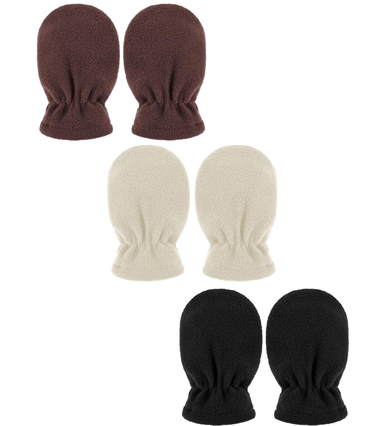 Boyiee 3 Pairs Baby Toddler Winter Mittens | Fleece Warm Mittens for Baby Boy Girl | 0-6 Months | Beige Khaki Black - Buy Online on GoSupps.com