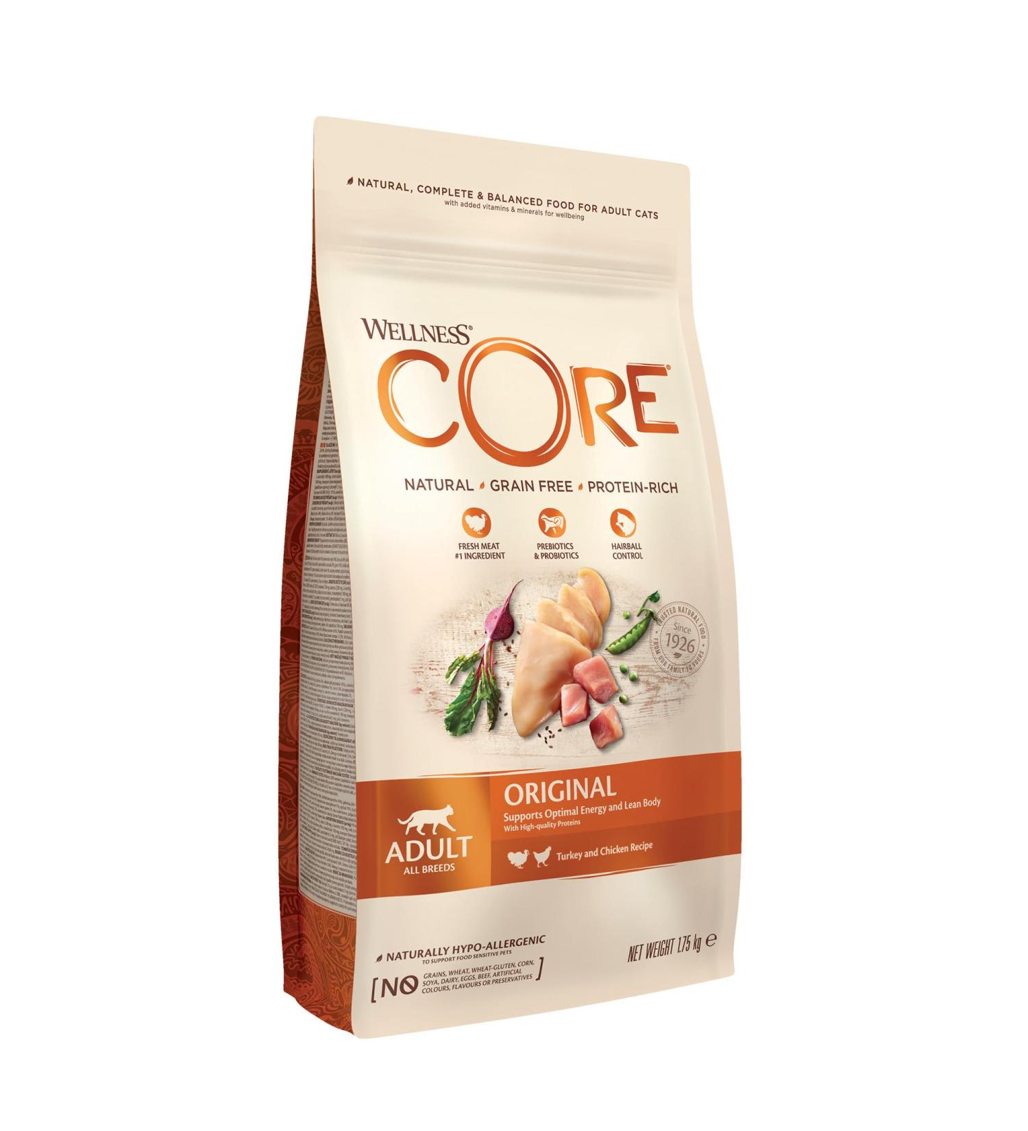 Wellness Core Adult Original Grain-Free Cat Food - High Meat Content Turkey & Chicken 1.75 kg Pack - Buy Online on GoSupps.com