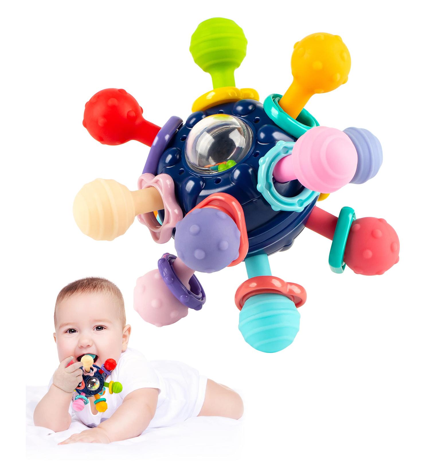 Vanmor Baby Teether Toy | Sensory Chew Teething Ball Rattle | Montessori Grasping Activity | 0-6 Months | Blue - Buy Online on GoSupps.com