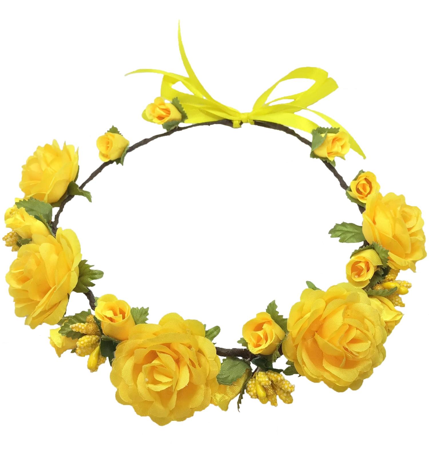 Yellow Roses Flower Crown Headpiece for Girls - Boho Wedding Bridal Accessory - Buy Online on GoSupps.com