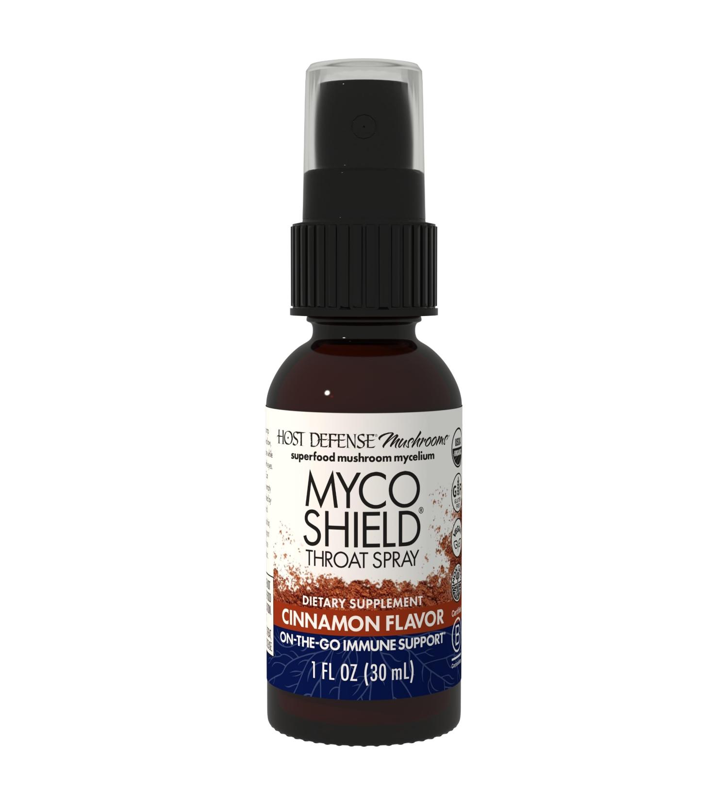 Host Defense MycoShield Throat Spray - Immune Health Support - Dietary Mushroom Supplement with Chaga, Reishi, Turkey Tail & More - On-The-Go Immune Support - Cinnamon Flavor, 1 fl oz (71 Servings)* Cinnamon 1 Fl Oz (Pack o  - Buy Online on GoSupps.com
