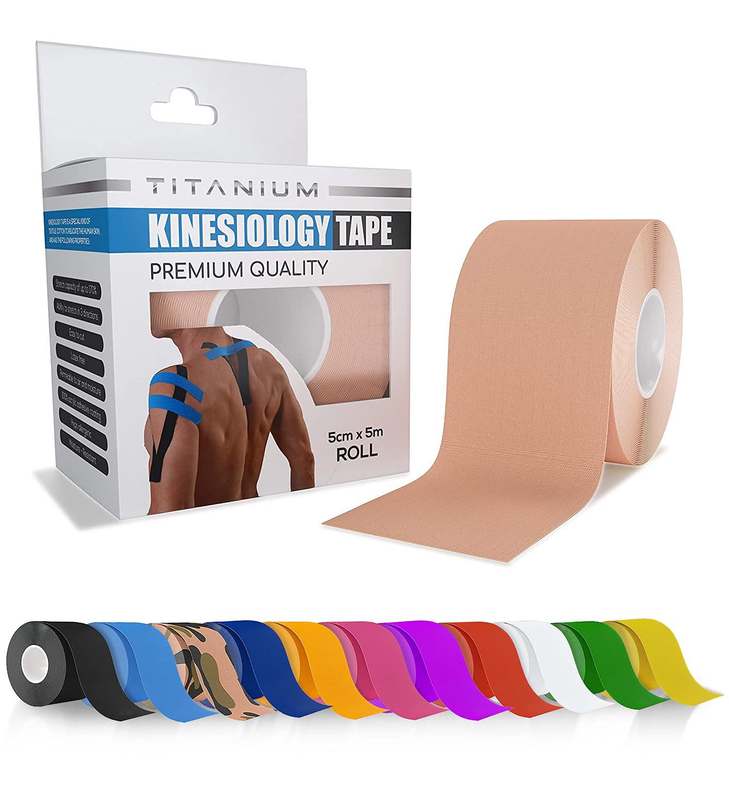 Titanium Sports Kinesiology Tape - 5m Roll of Elastic Water Resistant Tape for Support & Muscle Recovery - Quality Sports Tape Beige - Buy Online on GoSupps.com
