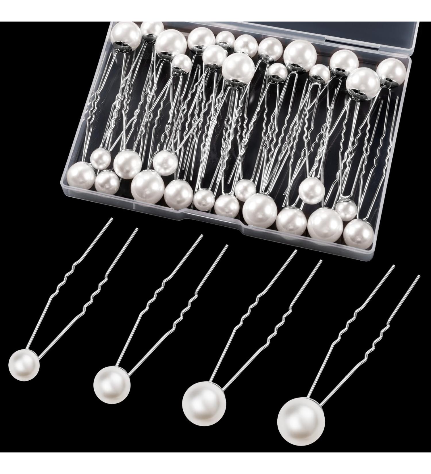 Kiiwah 32-Piece U-Shaped Hair Jewelry with Pearls - Elegant Hair Accessories for Brides & Parties | 4 Sizes Available - Silver - Buy Online on GoSupps.com