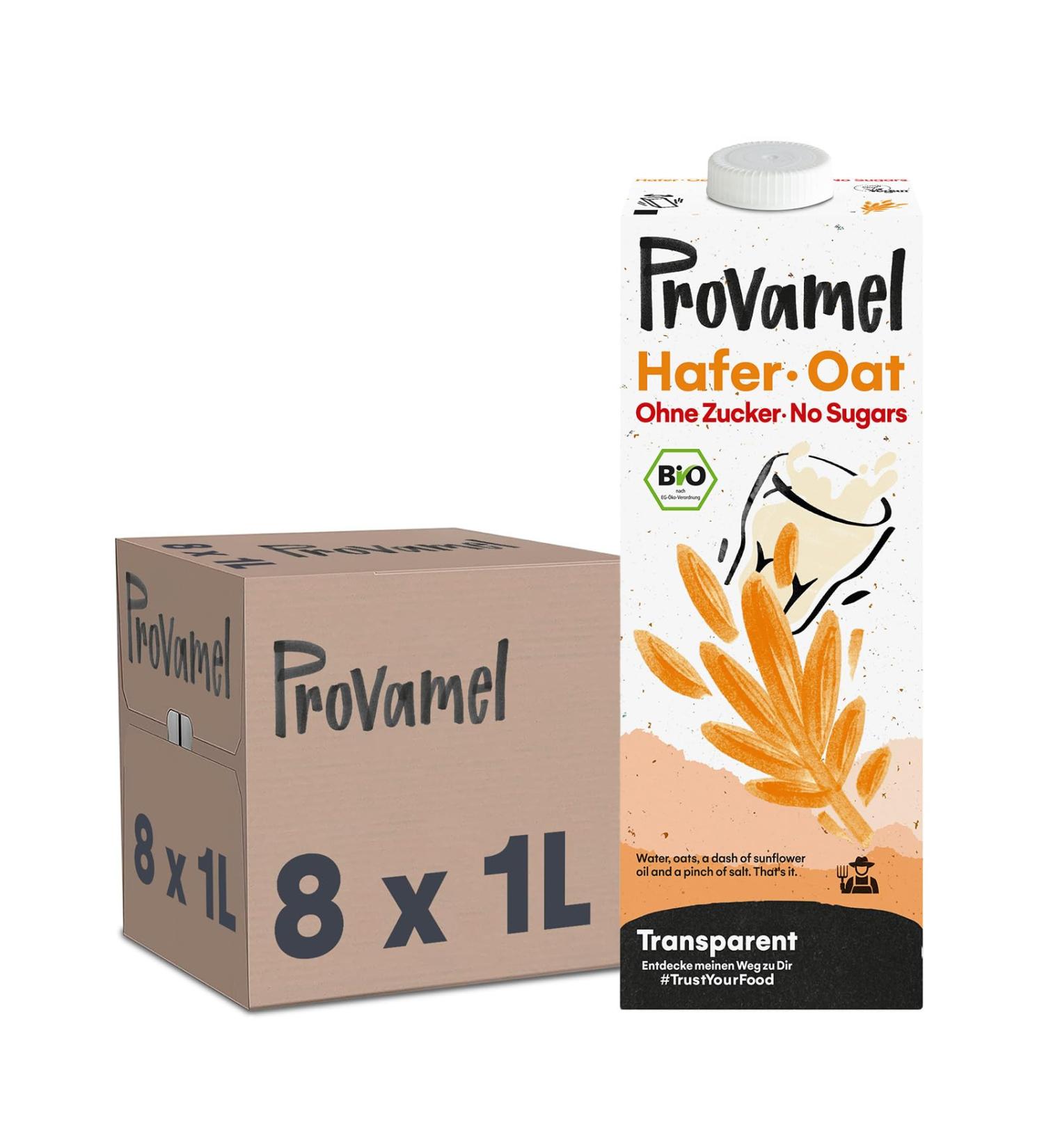 Provamel Organic Oat Drink - Sugar-Free Vegan Lactose-Free UHT 8x1L | Best Plant-Based Oat Beverage - Buy Online on GoSupps.com