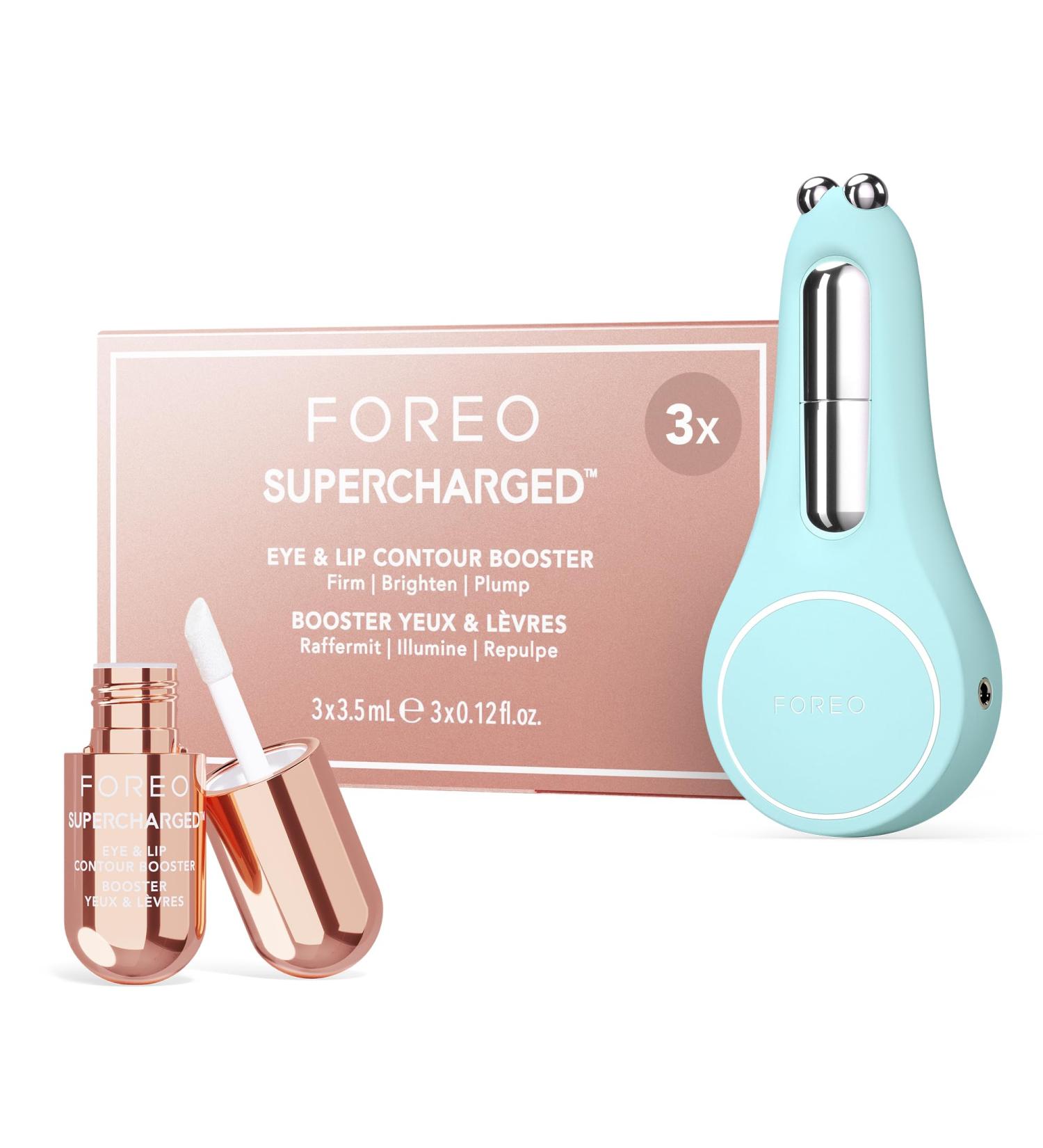 Set FOREO A Wink 'n' a Smile - Appareil anti rides micro-courant BEAR 2 eyes & lips + Serum FOREO SUPERCHARGED Eye & Lip Contour Booster 3x3 5 ml - Traitement anticernes et appareil repulpant l vres Blanc - Buy Online on GoSupps.com