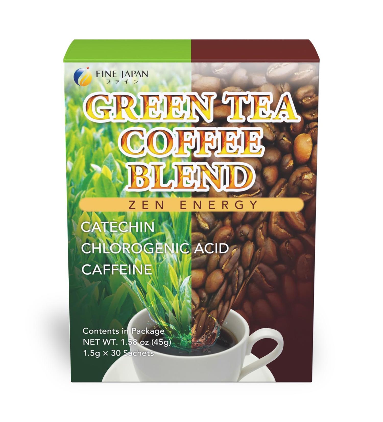 FINE JAPAN Green Tea and Coffee Blend Powder/Catechins and Chlorogenic Acid/Made in Japan/ 30 Sticks (45g) 1 - Buy Online on GoSupps.com