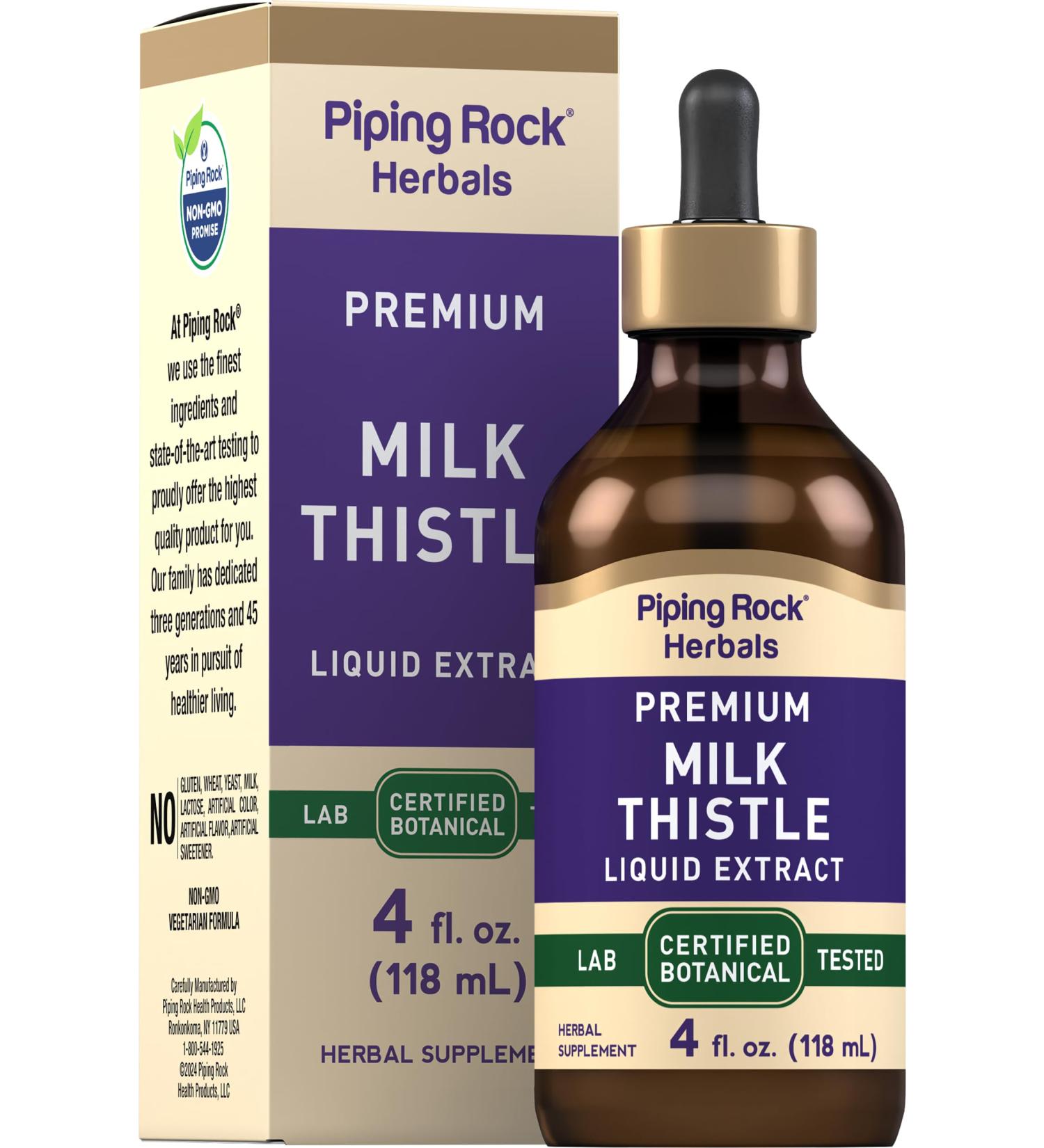 Piping Rock Milk Thistle Extract Liquid Drops | 4 Fl Oz | Herb Tincture Supplement | Alcohol Free | Vegetarian | Non GMO Gluten Free - Buy Online on GoSupps.com