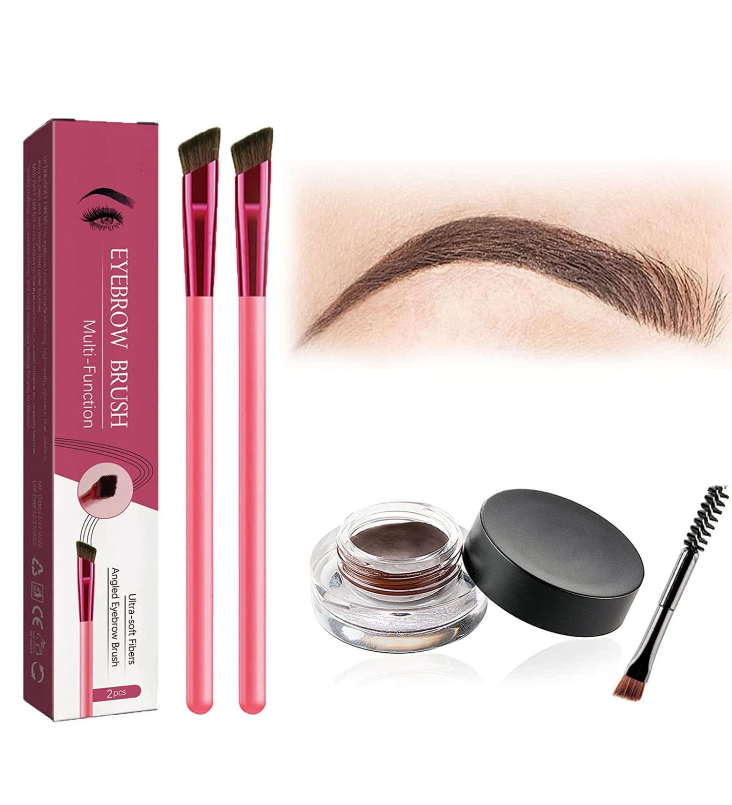 4D Hair Stroke Brow Stamp Brush - Dark Brown | Multifunctional Ultra-Thin Angled Brush for Brow Powders, Creams, Gels, and Waxes - Buy Online on GoSupps.com