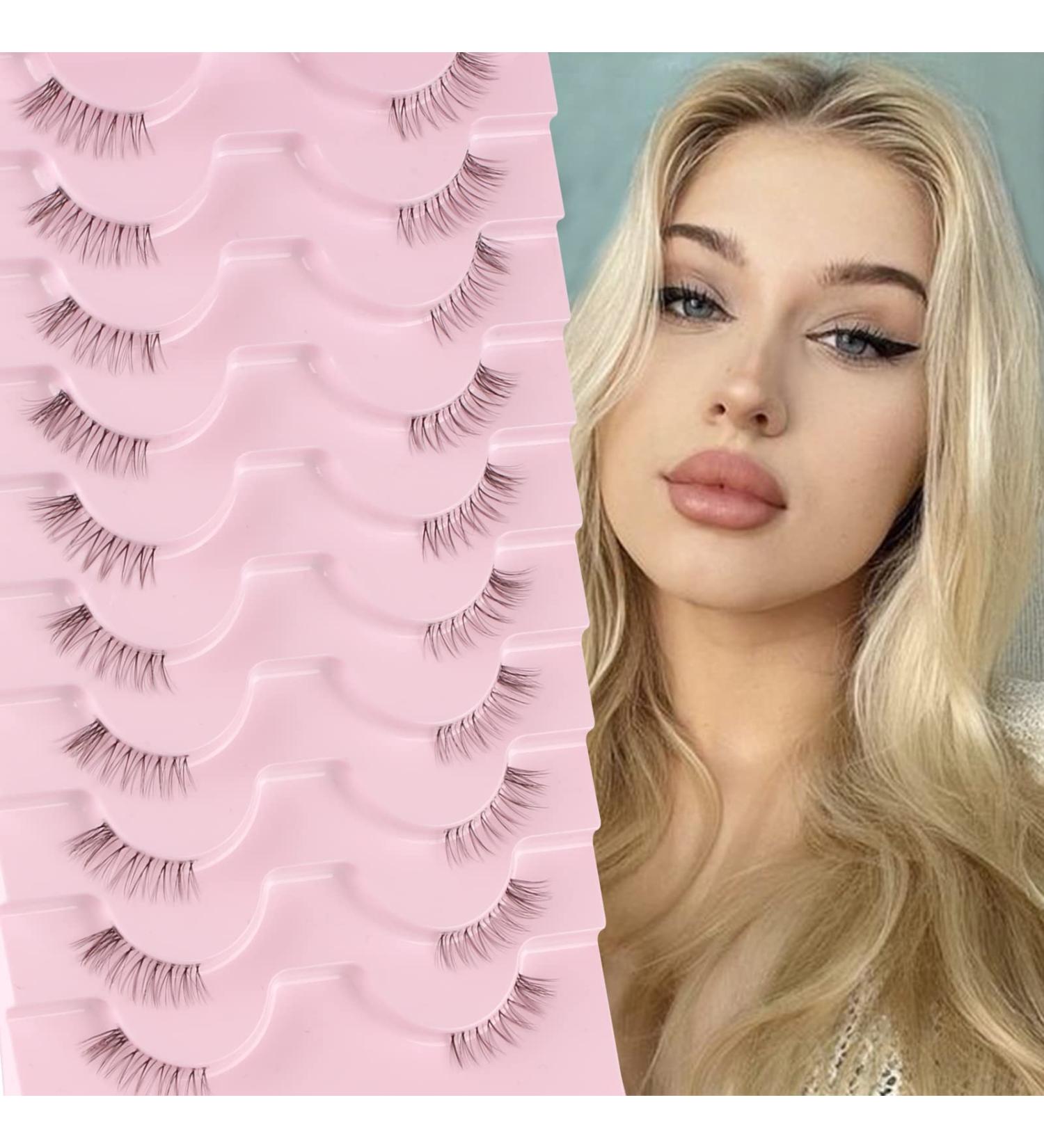 10 Pairs Glowingwin Short Wispy Cat Eye Half Lashes - Natural False Eyelashes with Clear Band - Handmade Reusable Soft Mink Lashes - Corner Lashes 3/4 Length - Fluffy & Transparent Fake Lashes - Style 08 - Buy Online on GoSupps.com