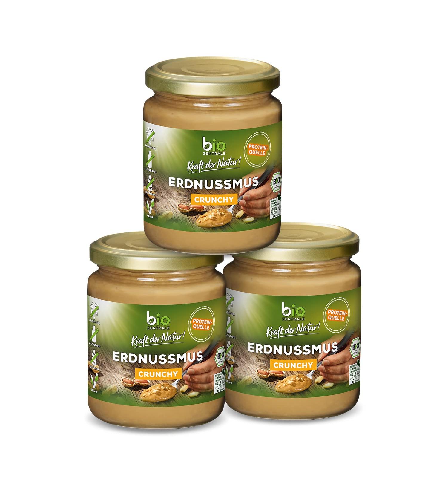 Biozentral Peanut Muscle Crunchy - Vegan Gluten-Free Protein | 3x250g Natural Peanut Butter | No Palm Oil Perfect for Smoothies & Spreads - Buy Online on GoSupps.com