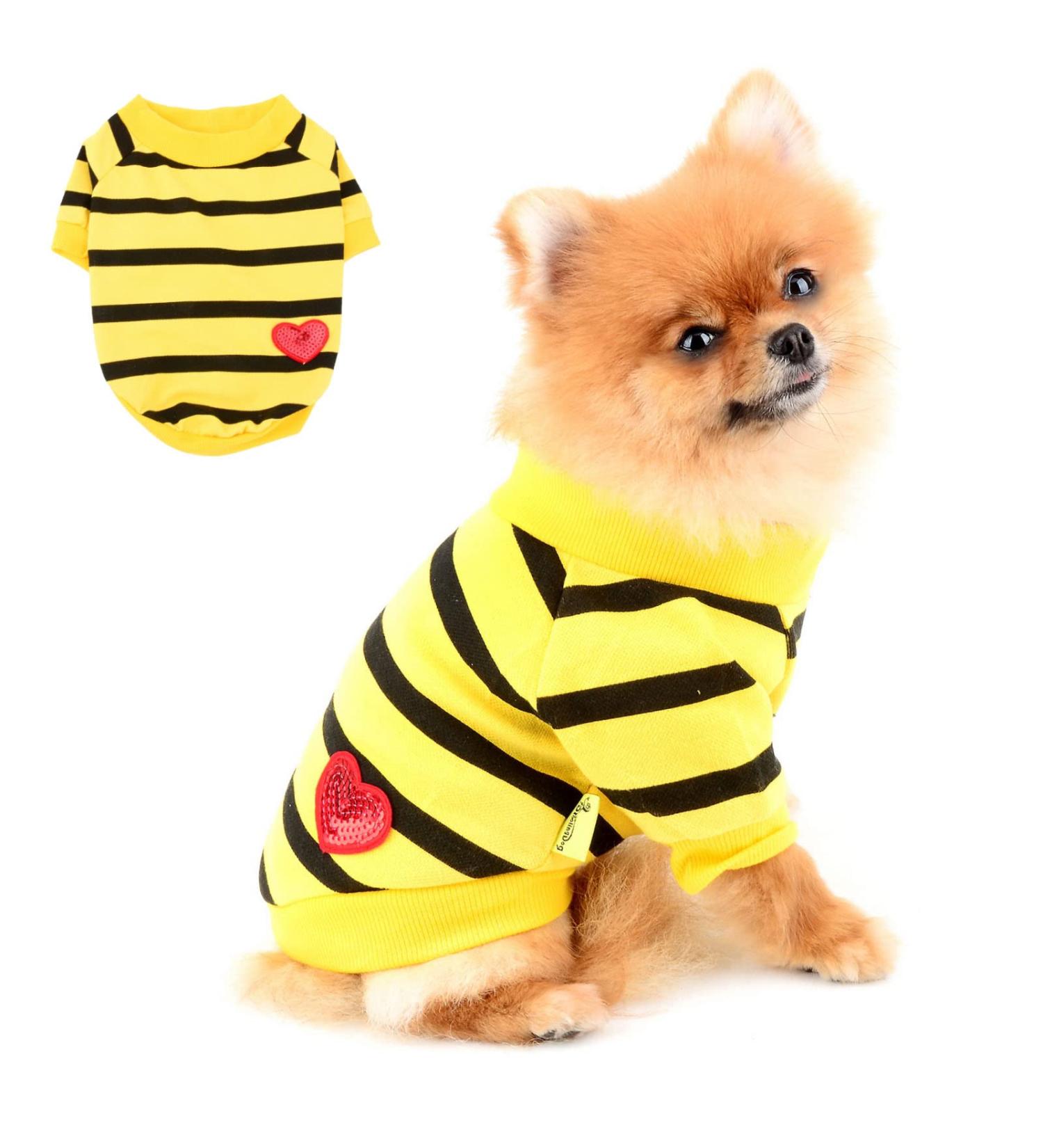 Buy Paidful Striped Dog Shirt for Small & Medium Dogs | Breathable Summer Vest with Red Heart | Perfect for Puppies Chihuahuas & Yorkies | Dark Yellow - International Shipping Available - Buy Online on GoSupps.com