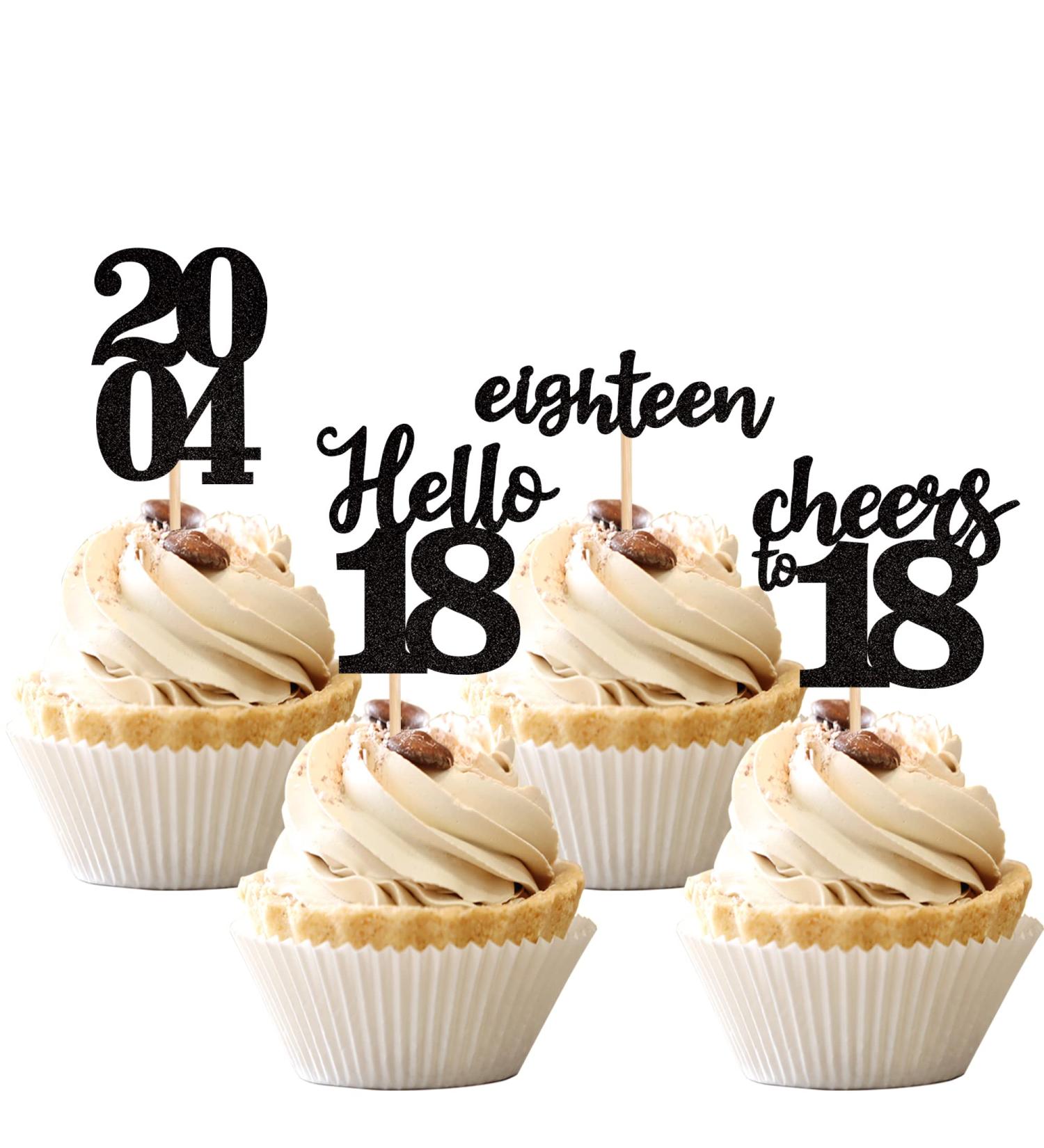 24 PCS 18th Birthday Cupcake Toppers Hello Cheers 18 Eighteen Since 2004 Cupcake Picks 18th Birthday Party Cake Decorations Supplies Black A Black 18th - Buy Online on GoSupps.com