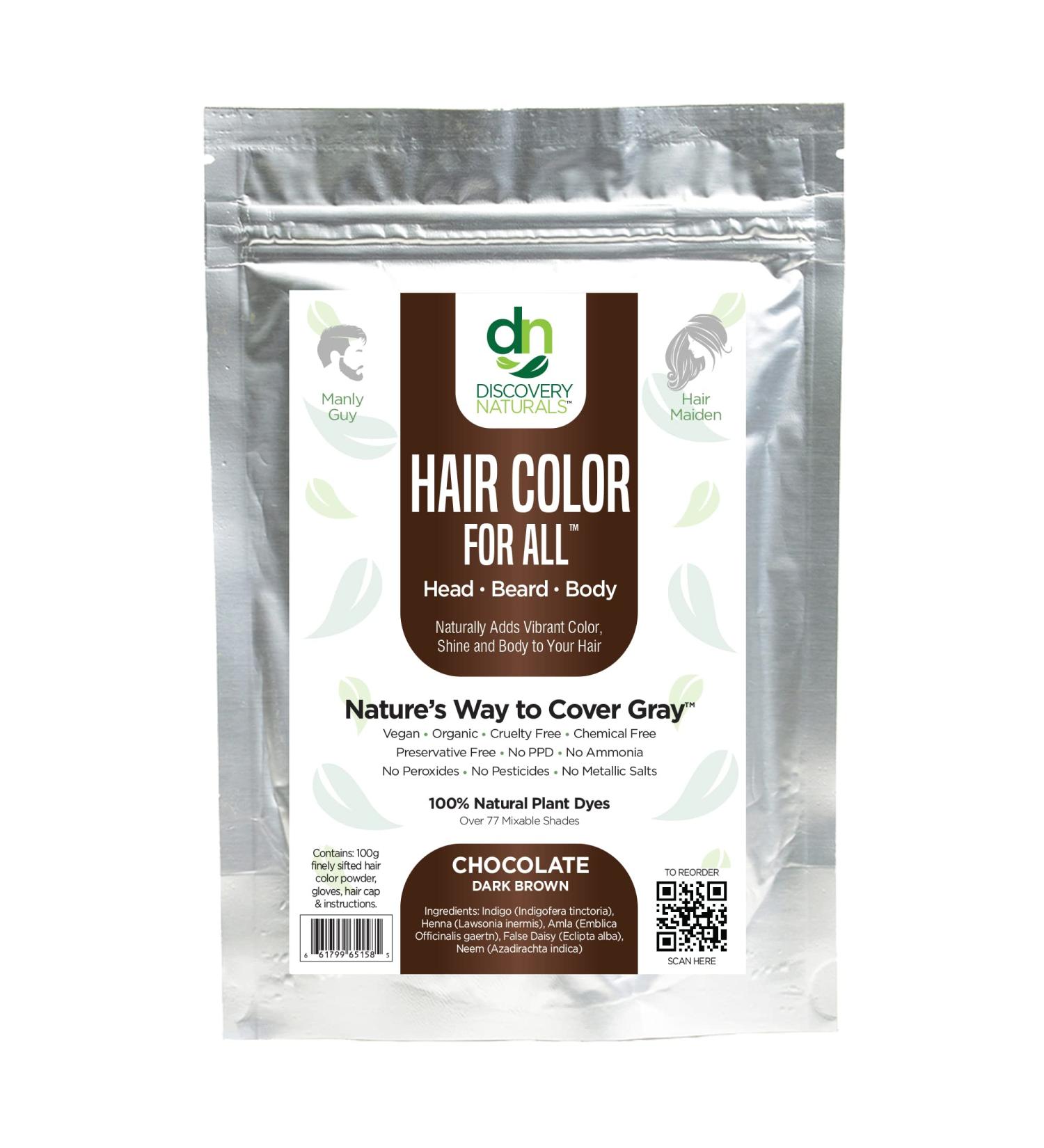 Discovery Naturals Chocolate Dark Brown Natural Henna Hair Color - 100% Natural Dye for Men & Women, Chemical-Free Hair & Beard Dye - Easy to Use & Blends Well - Buy Online on GoSupps.com