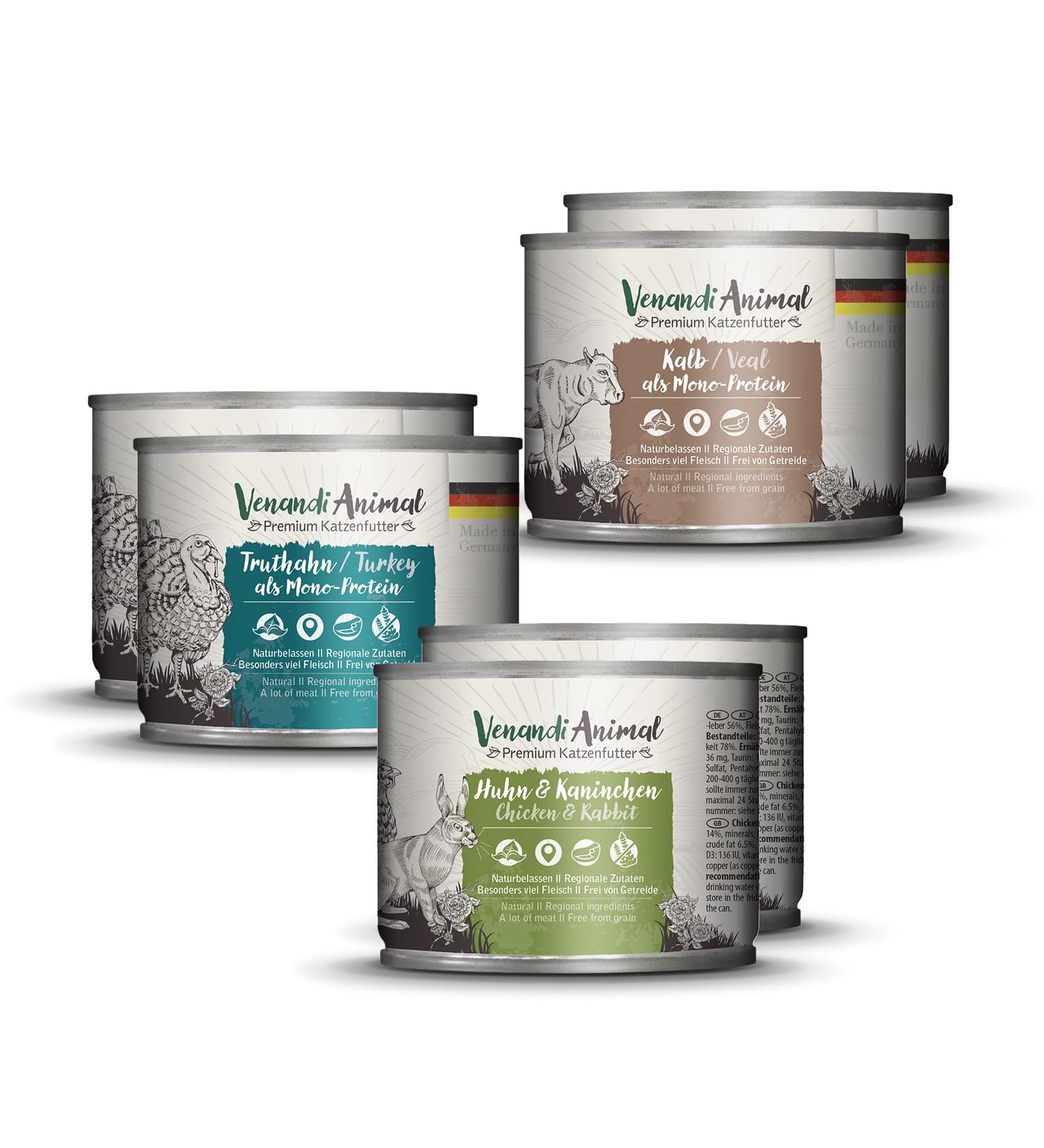 Buy Venandi Animal Premium Wet Cat Food - Tasting Package II (Horse Calf Turkey) | Grain-Free Monoprotein 6 Pack (6 x 200g) - International Shipping Available - Buy Online on GoSupps.com