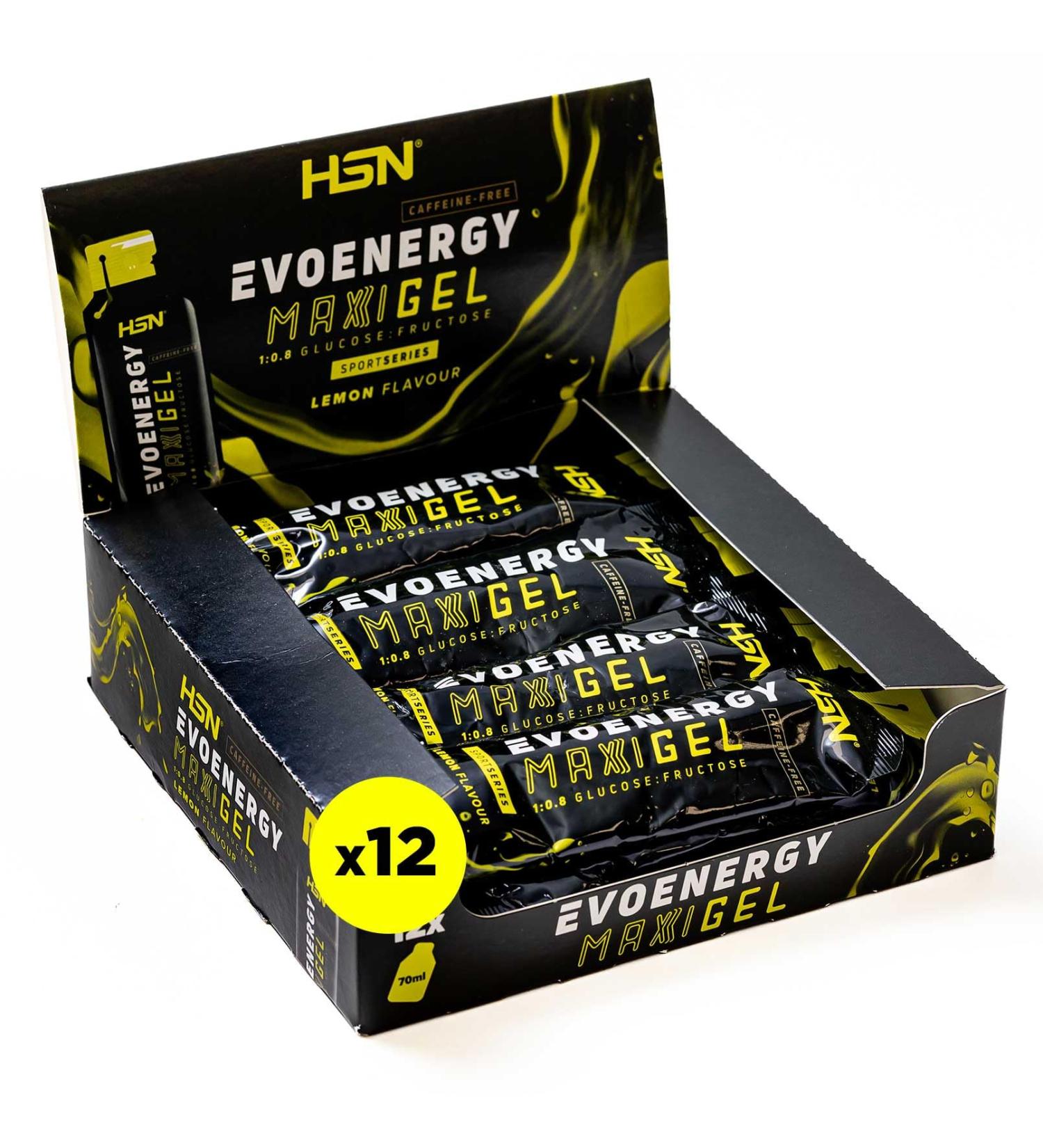 HSN Evonergy Maxigel without caffeine lemon 12 pieces of 70 ml 60 g carbohydrates per gel ratio 108 glucose fructose liquid texture no GMO vegan gluten and lactose free Maxi without caffeine Lemon - Buy Online on GoSupps.com