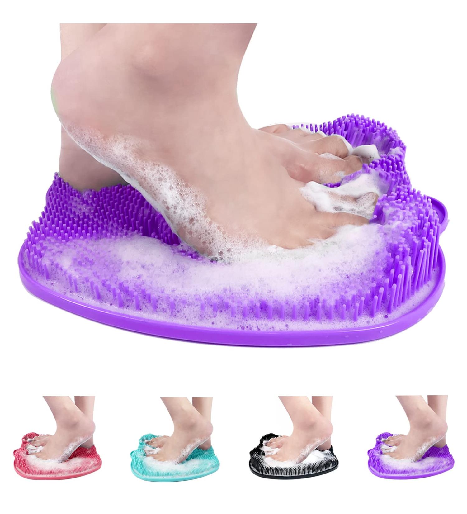 AXLOFO XL Shower Foot Scrubber Mat - Non-Slip Exfoliating Massager for Feet - Purple - Buy Online on GoSupps.com