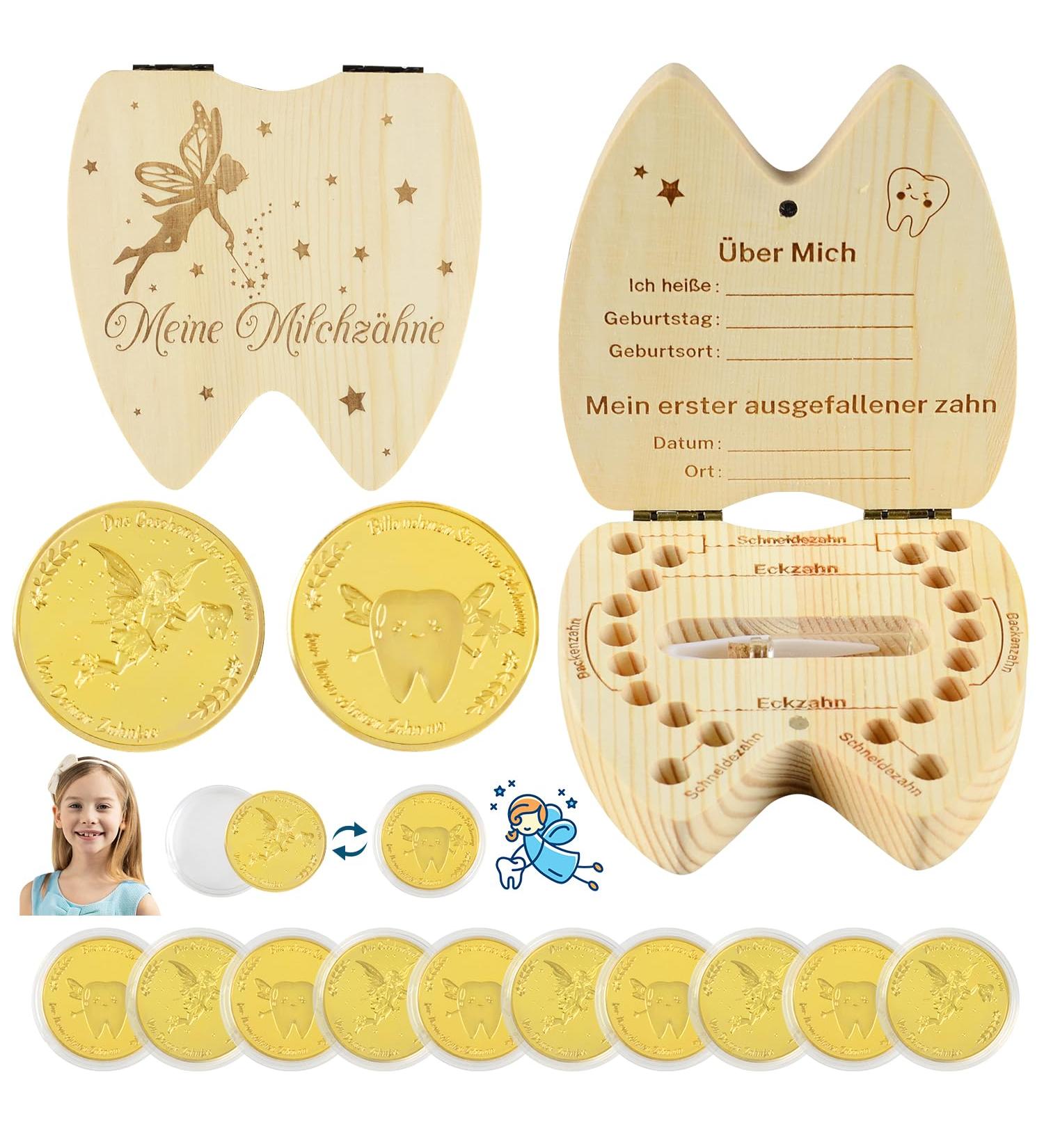 Victer Tooth Fairy Coins & Personalized Milk Tooth Box Set - 10 Goldtaler & 1 Custom Tooth Box | Perfect Tooth Fairy Gifts for Kids - Buy Online on GoSupps.com