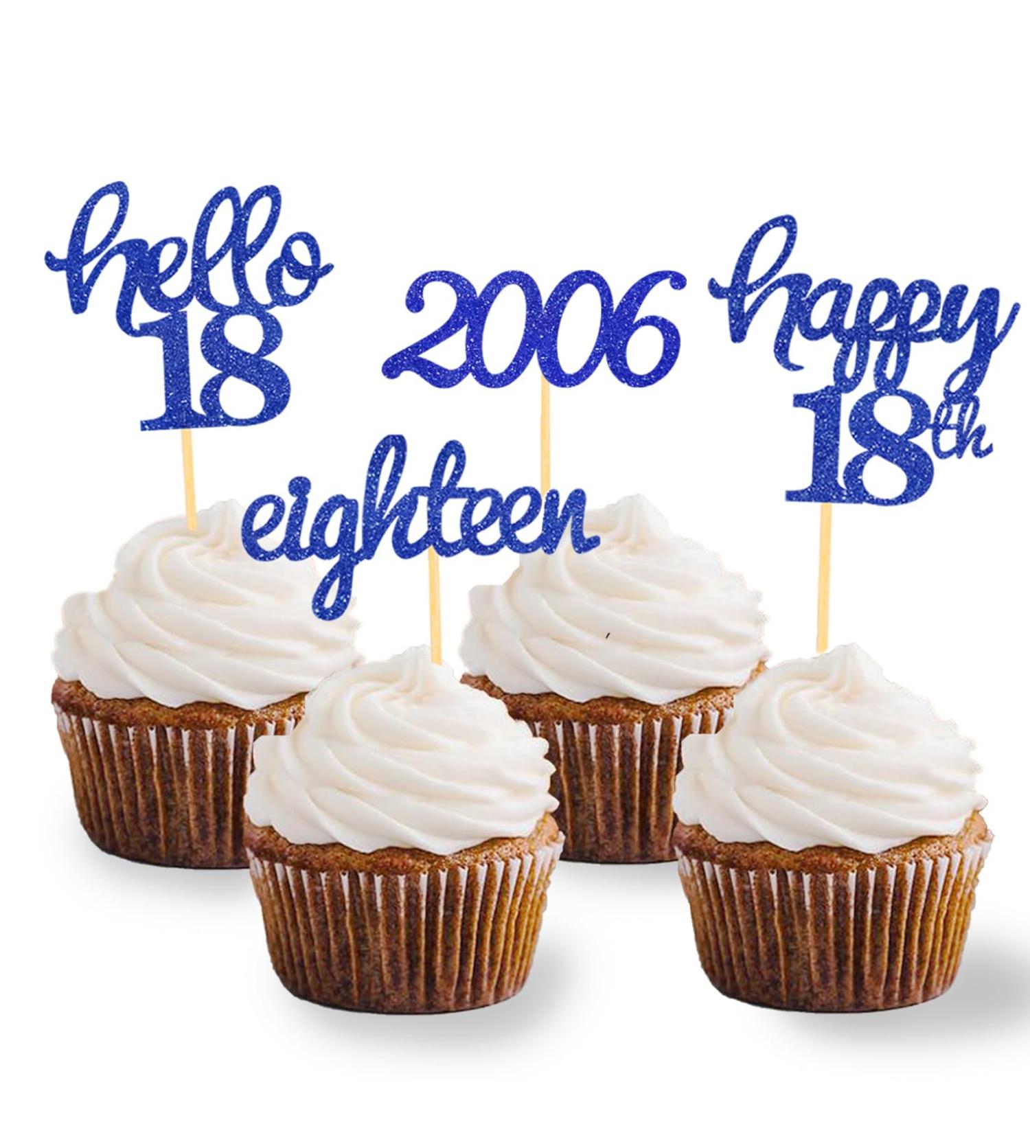 24 Glitter 18th Birthday Cupcake Toppers - Blue Decoration for 2006 Born Boys | 18th Birthday Party Accessories & Cake Decorations - Buy Online on GoSupps.com
